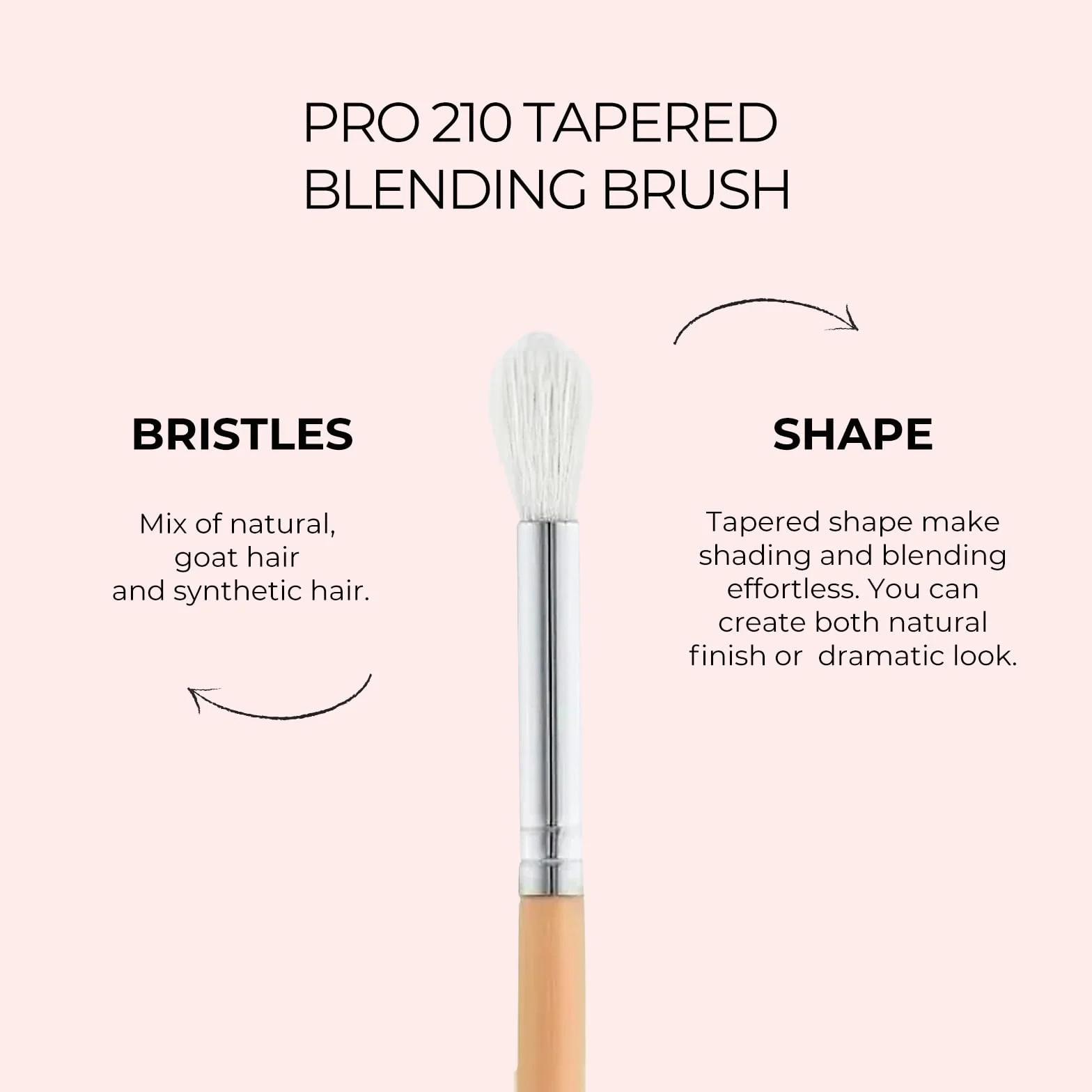 BLEND IT - Pędzel do makijażu I zwężany pędzel do cieni do powiek PRO 210 I mieszanka włosów syntetycznych i koziego włosia I drewniany uchwyt I mosiężna nasadka I trwały I wyjątkowy obszar