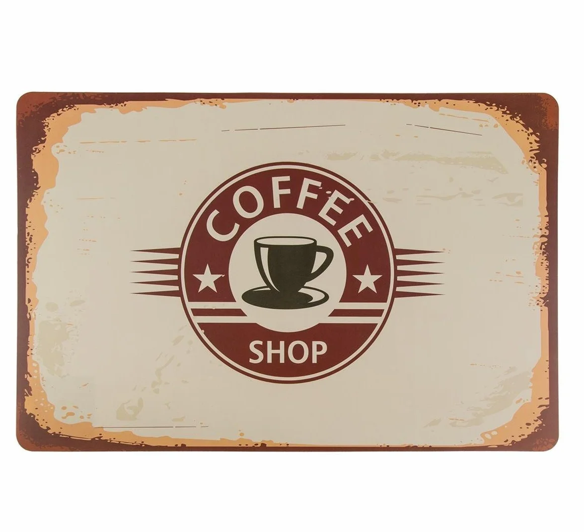 Zestaw 4 stołowych Retro Coffee Shop plastikowe zmywalne 43 x 28 cm