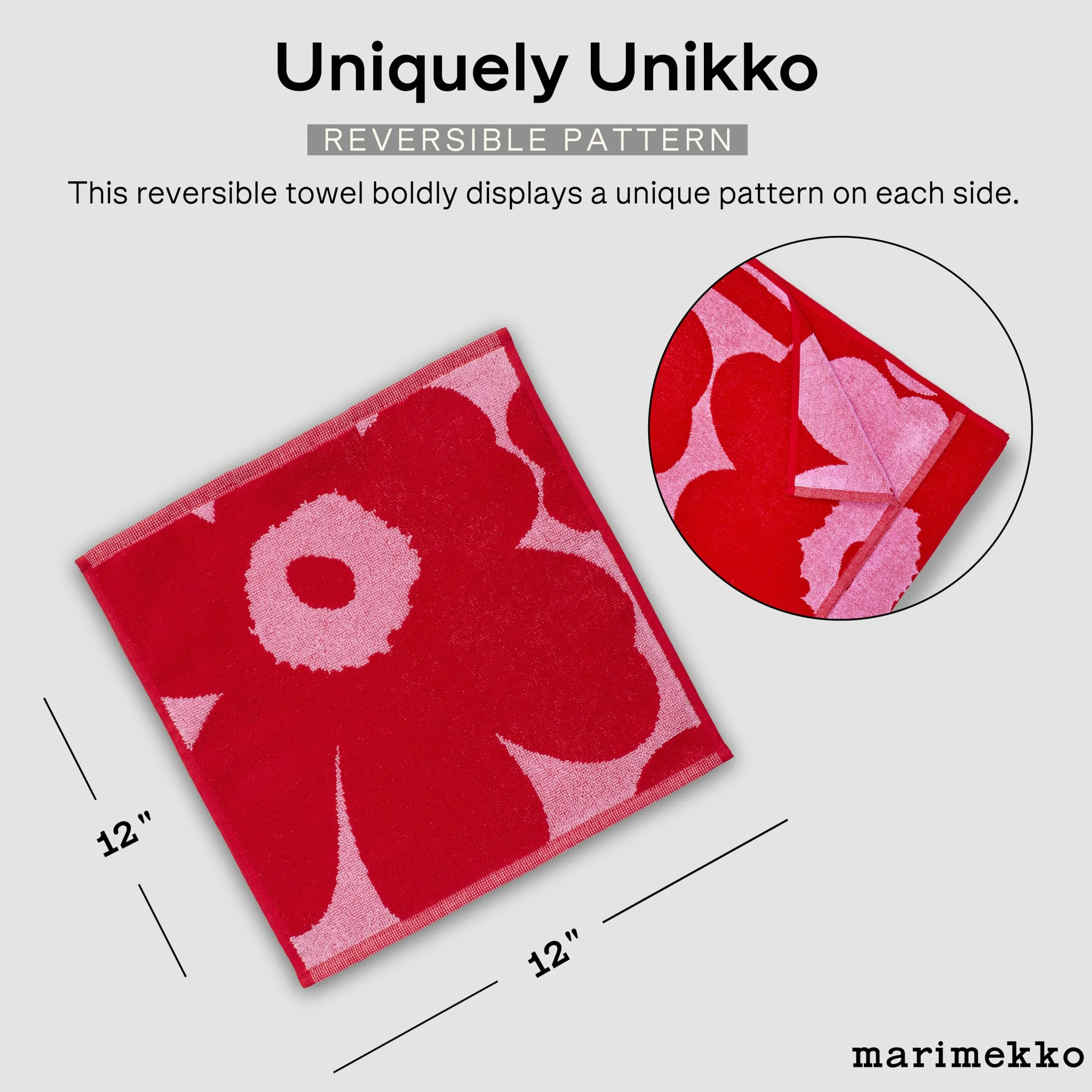 Marimekko Unikko Bawełniana ściereczka frotte 30 cm x 30 cm czerwona