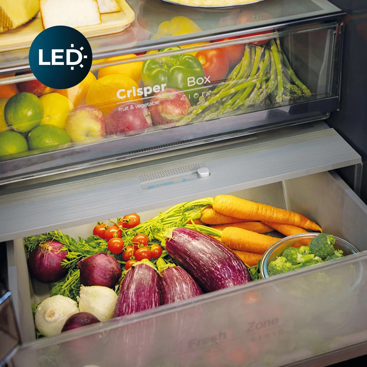 Cecotec Lodówka Francuskie Drzwi 400 L Bolero Coolmarket Combi Fd 400 White Glass E Nofrost Total System Multi Airflow Cicha sprężarka inwerterowa