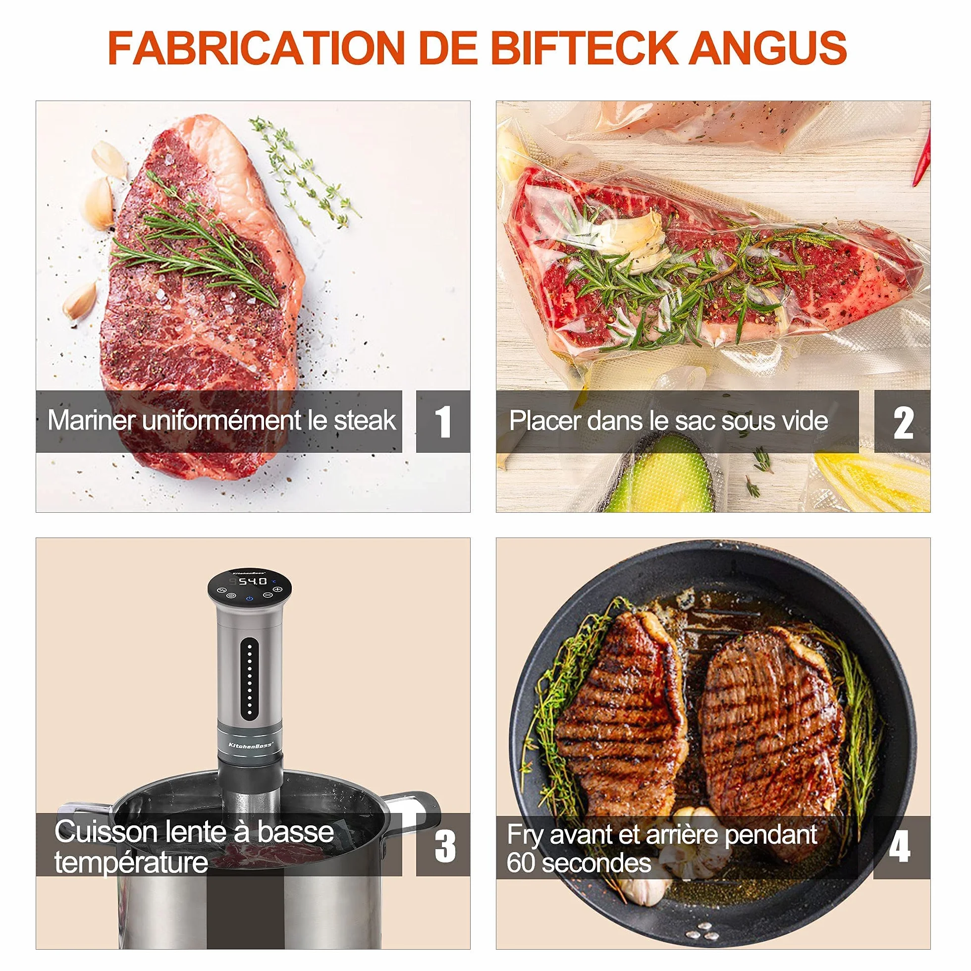 KitchenBoss kuchenka próżniowa 1100 W IPX7 wodoodporny kalkulator zanurzeniowy kuchenny regulowany termostat srebrny