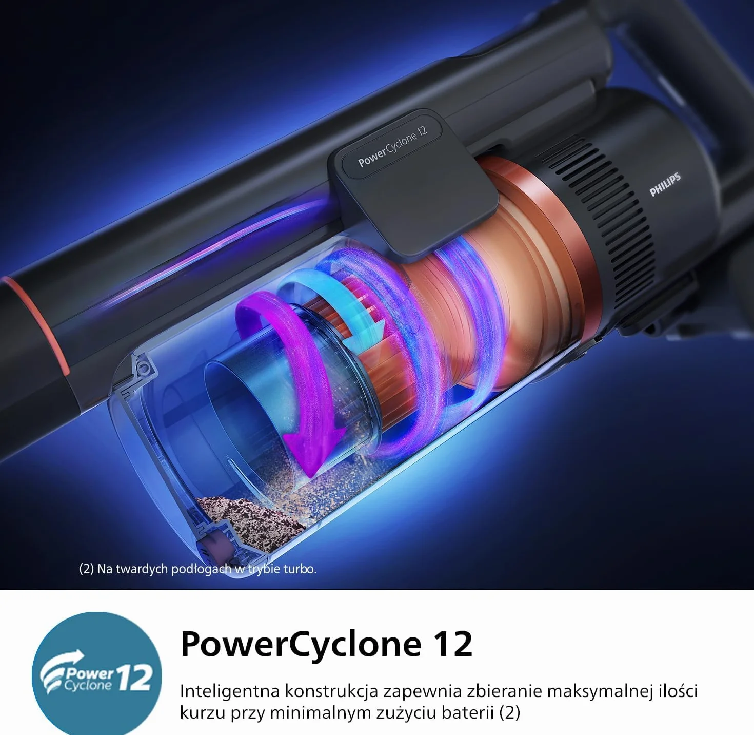 Philips Odkurzacz bezprzewodowy 7000 Series PowerCyclone 12, dysza LED Smart, 80 min, moduł Aqua, filtr przeciwalergiczny (XC7053/01)