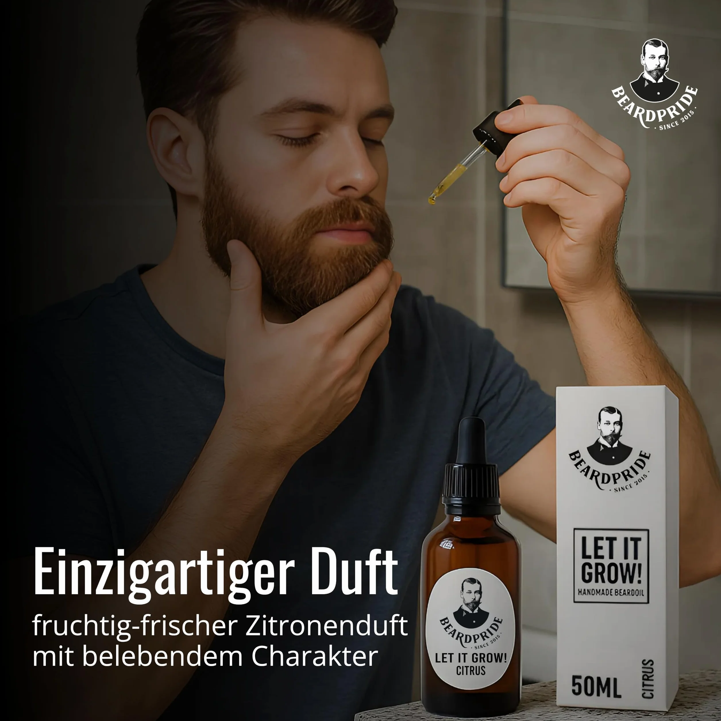 BEARDPRIDE Olejek do brody "Let it Grow!" – naturalny olejek do pielęgnacji brody – z olejem rycynowym, olejkiem migdałowym i olejkiem arganowym – do brody pełnej i trzydniowej brody – 100% naturalny