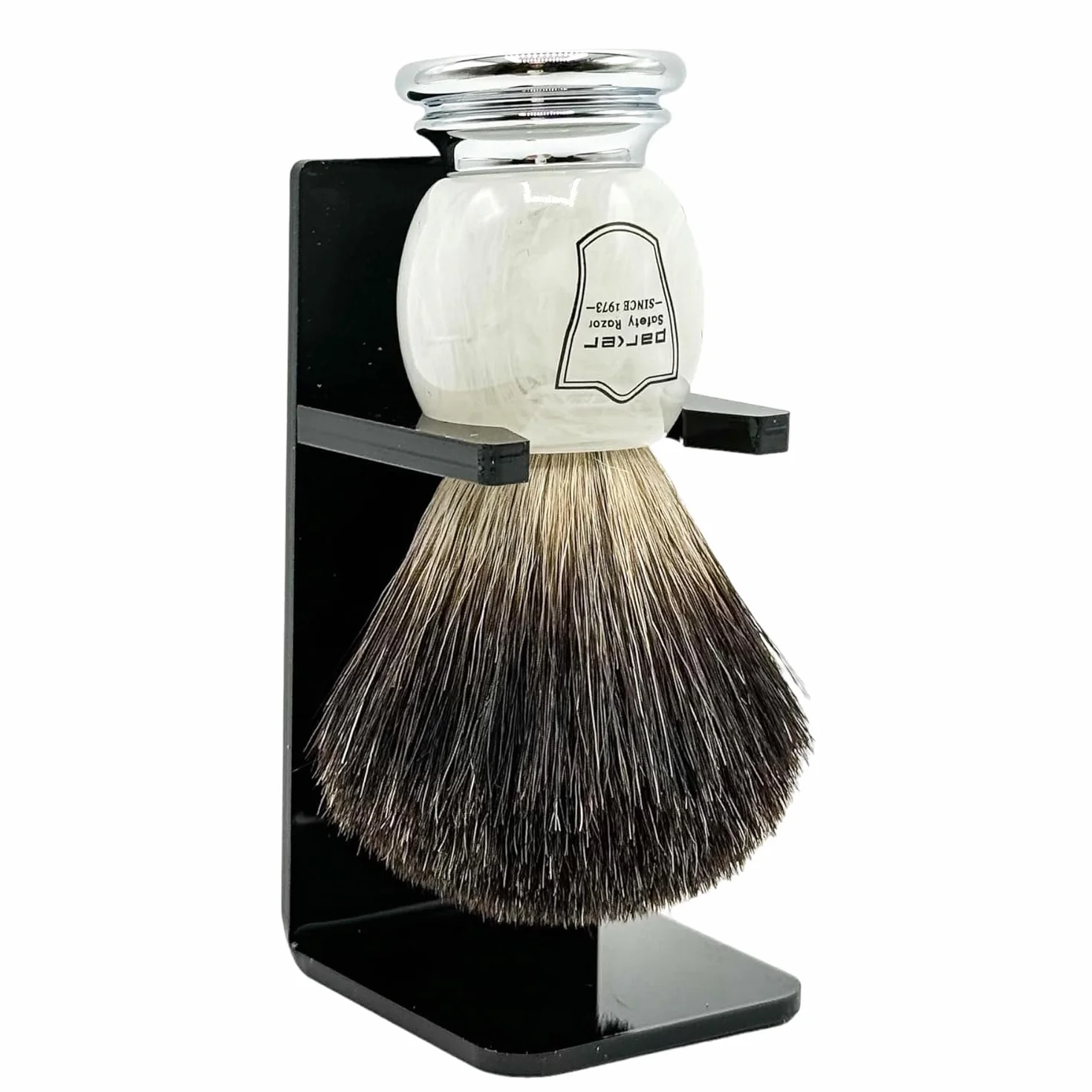 Parker Safety Razor 100% czarny borsuk włosie szczotka do golenia z marmurowym uchwytem - stojak na szczotkę w zestawie