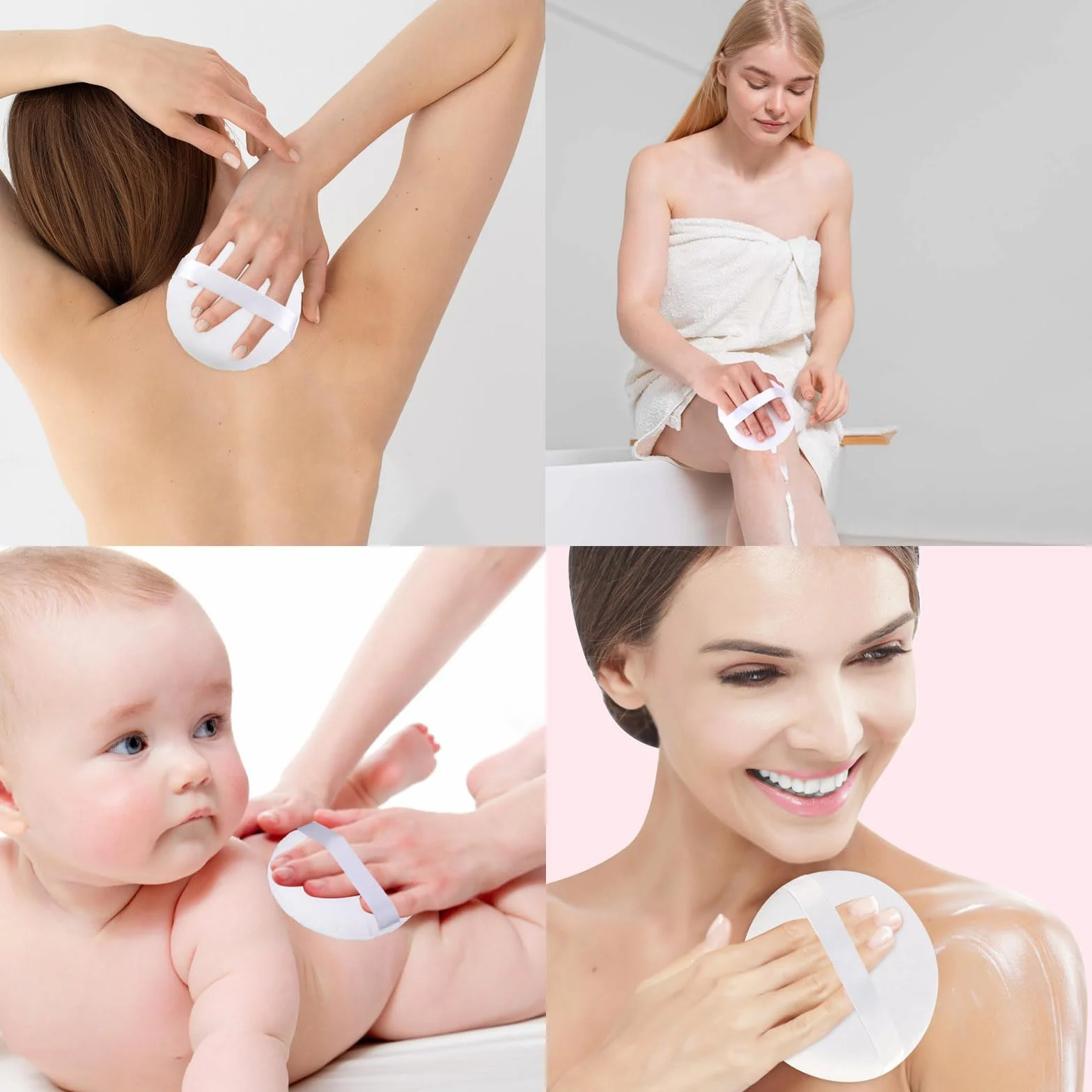 2 szt. duży puf, 10 cm Jumbo czysta bawełna z etui, okrągły puszysty welur ultramiękki puder do ciała do luźnego pudru do ciała, podkład kosmetyczny, gąbka, bezgrzybowy, pufa