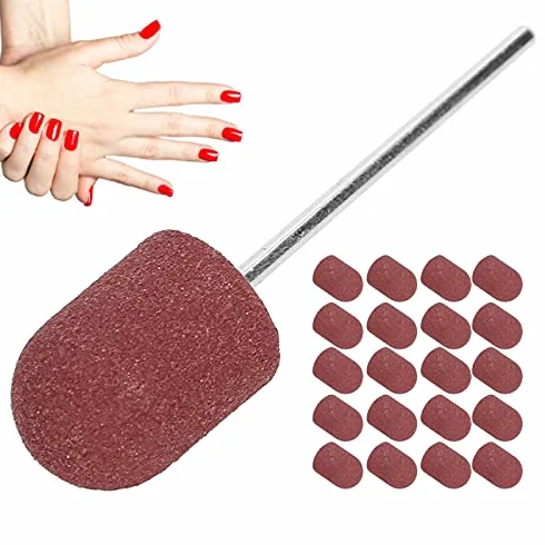 Końcówka do Szlifowania Paznokci, Nasadka do Szlifowania z 20 Głowicami ściernymi do Wiertarki do Paznokci, Narzędzia do Manicure, Taśmy Szlifierskie(brązowy)