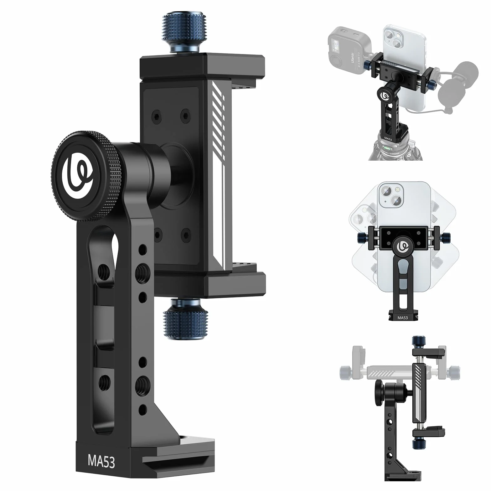ULANZI MA53 Uchwyt na telefon komórkowy Adapter do statywu z Arca Swiss i Uka, obrót o 360°, adapter do statywu z 1/4" | 3/8" Otwór na smartfony Nagrywanie wideo na żywo