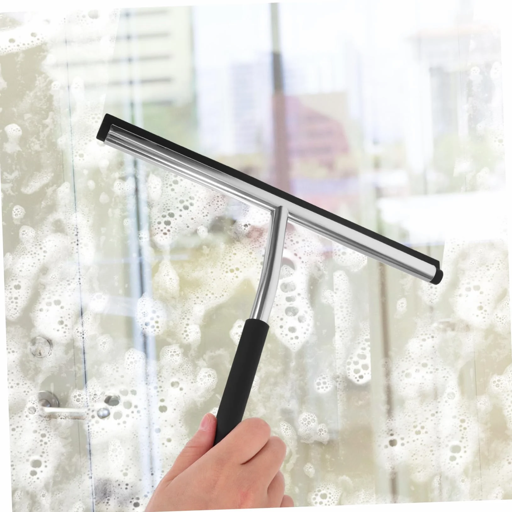 Mobestech 1kawałek Squeegee Do Okien z Stali Nierdzewnej i Silikonu Ergonomiczny Uchwyt Narzędzie Do Czyszczenia Szkła Kolor Losowy Idealny Łazienki i Samochodu