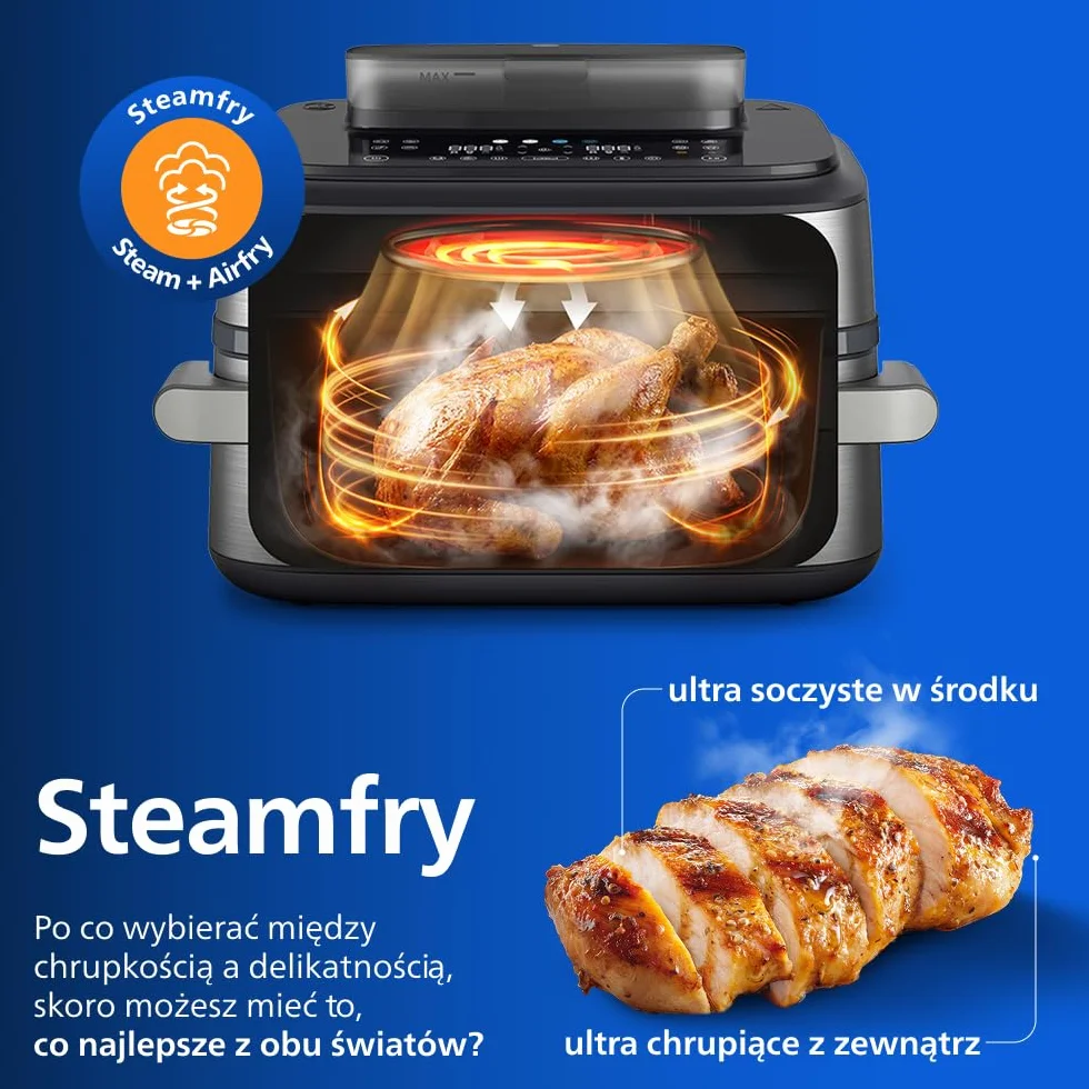 Philips Airfryer Ovi serii 5000 Megabasket Steamfry 9,5 l RapidAir czyszczenie parą NA565/00