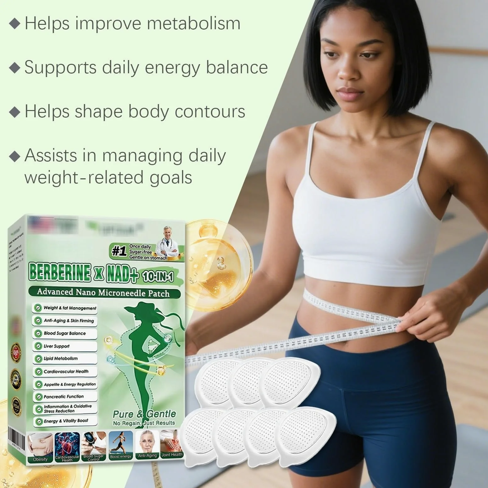 Moringa X Berberine Plaster odchudzający, 10 w 1 Nano Microneedle Plaster, naturalna plaster odchudzający, płaski brzuch, łatwa w aplikacji, niewidoczna, regulująca metabolizm