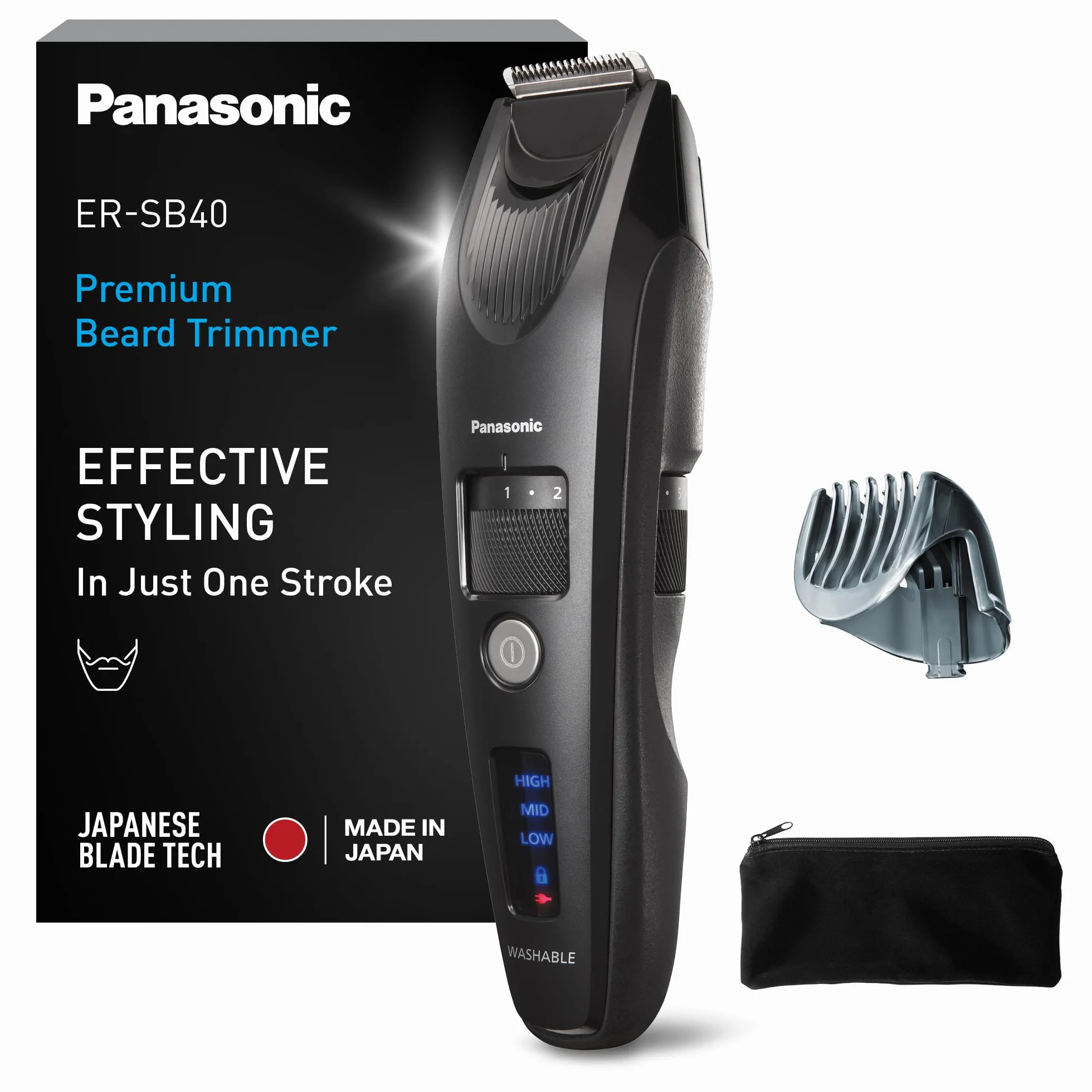Panasonic Trymer do brody Premium ER-SB40 z 19 ustawieniami długości, trymer do brody 0,5 – 10 mm, trymer dla mężczyzn, silnik liniowy