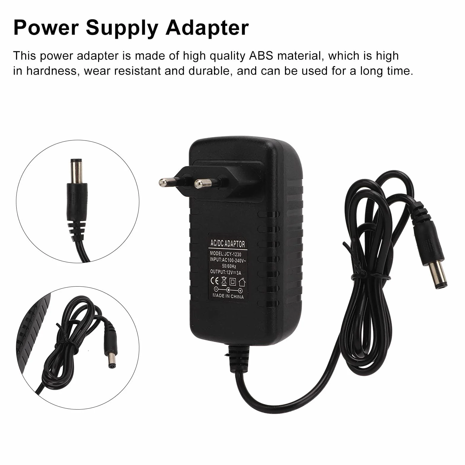 Sonew Zasilacz 12V 3A, Uniwersalny Transformator Zasilający do Monitora, Izolacja Prądu Stałego Funkcje Adapter Wtyczka EU 100‑240V