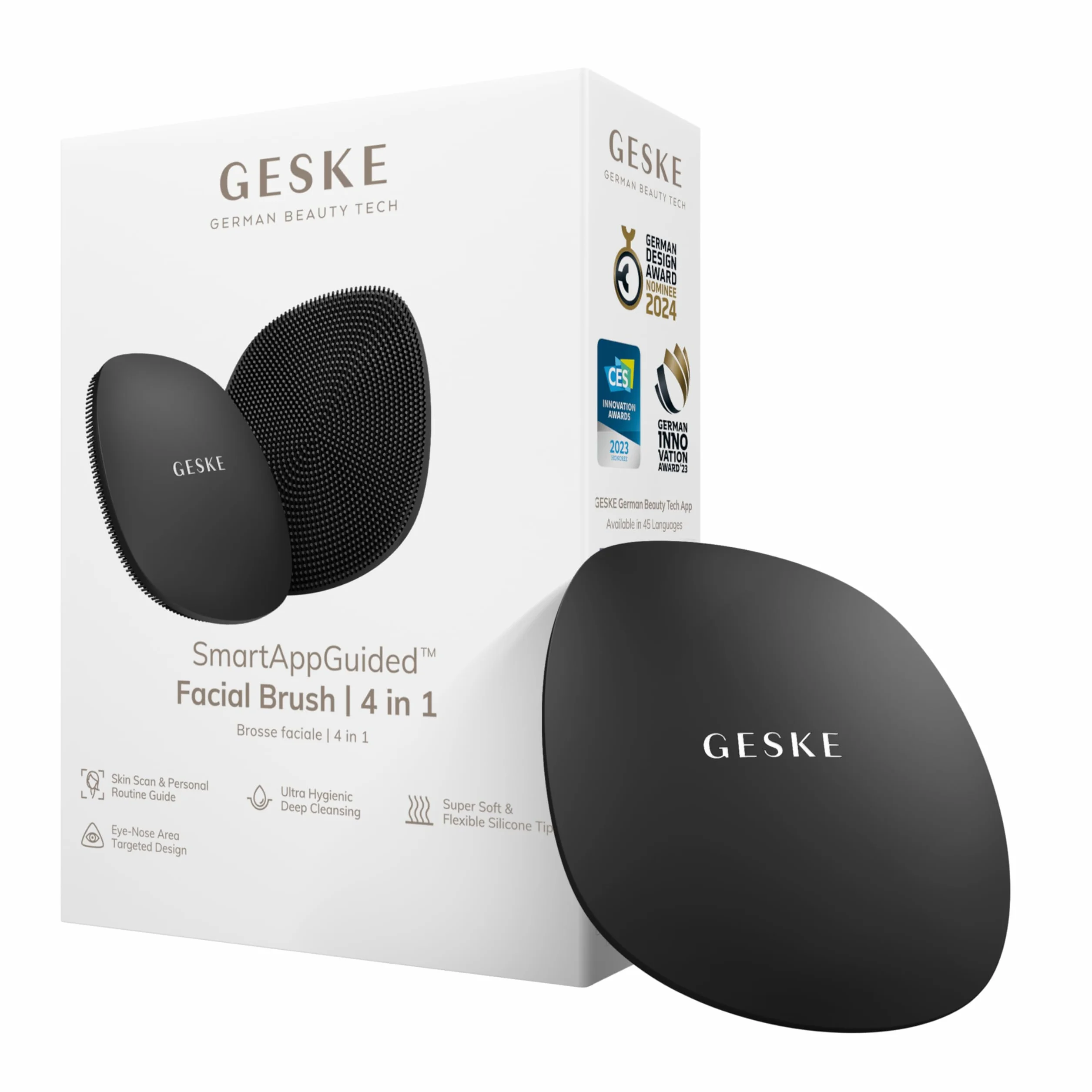 GESKE | Szczoteczka do twarzy SmartAppGuided™ 4 w 1 | Szczoteczka do twarzy | Miękka silikonowa szczoteczka | Profesjonalne oczyszczanie twarzy | Urządzenie do oczyszczania twarzy | Oczyszczanie skóry