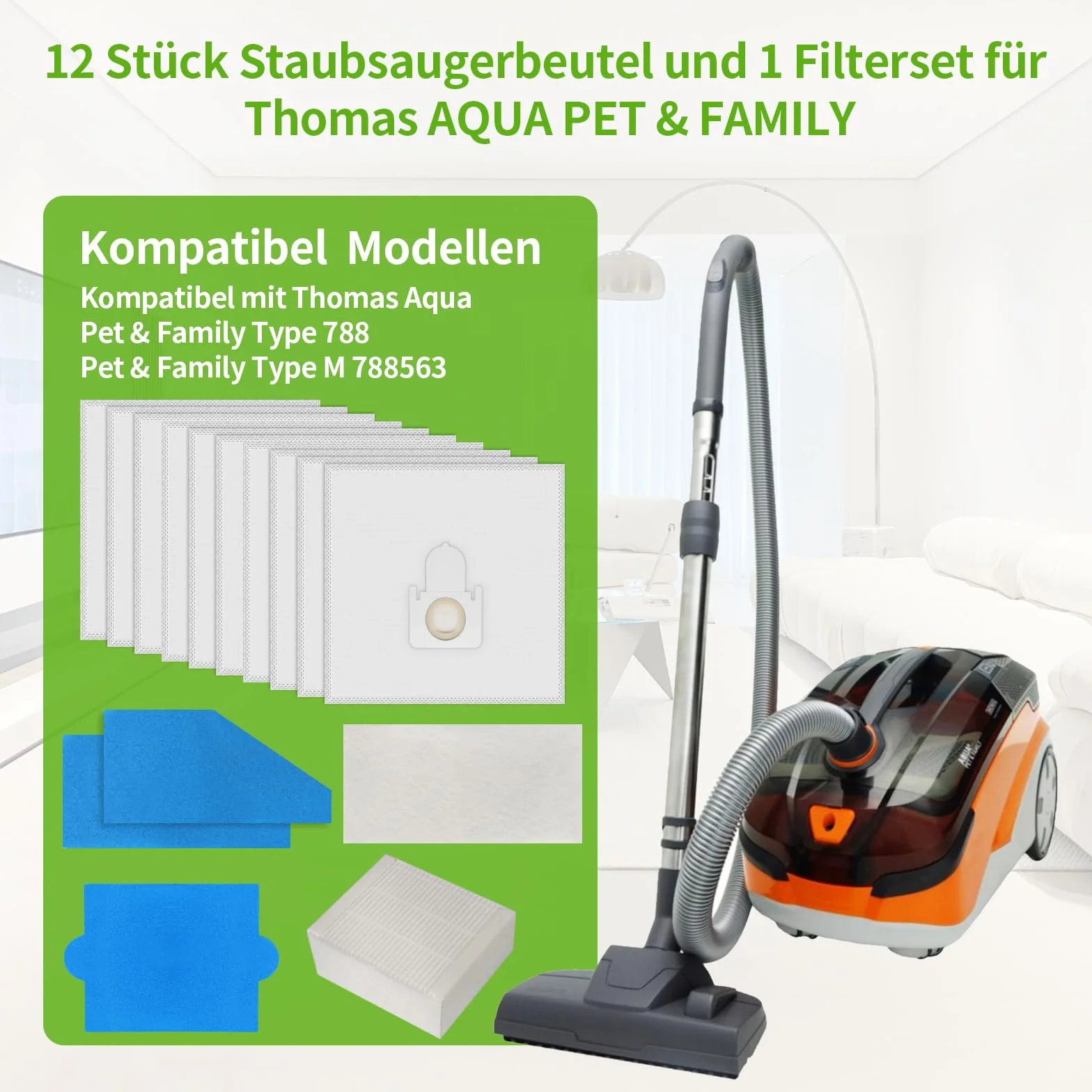 12 sztuk worków do odkurzacza i zestaw filtrów do Thomas AQUA PET & Family