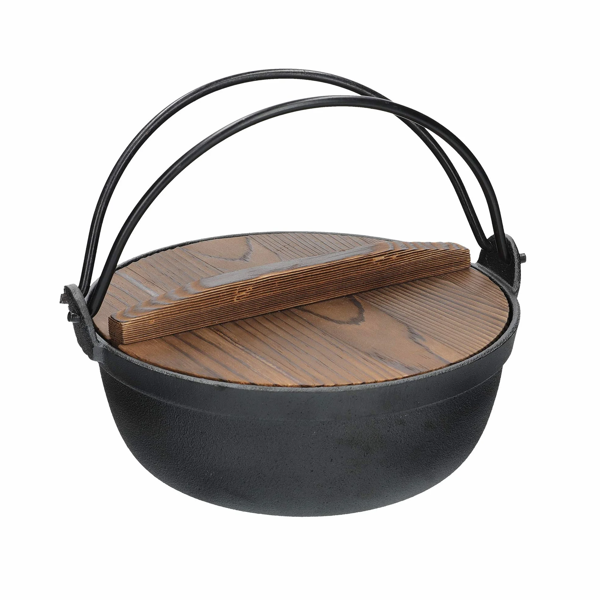 KitchenCraft Żeliwny Garnek do Gotowania World of Flavours, Drewniana Pokrywka, Japoński Styl, 1,5 Litra – Kolor Czarny