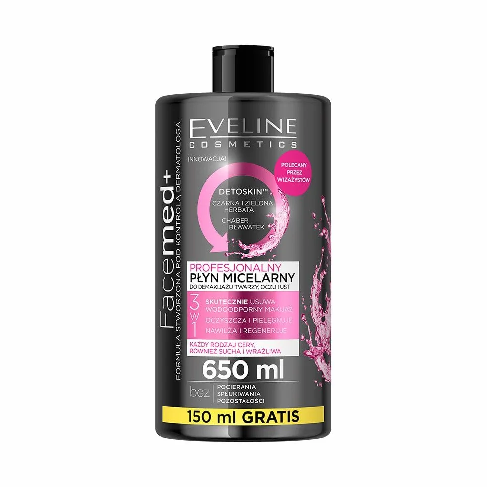 Eveline Cosmetics Profesjonalny płyn micelarny do demakijażu twarzy, oczu i ust 3w1