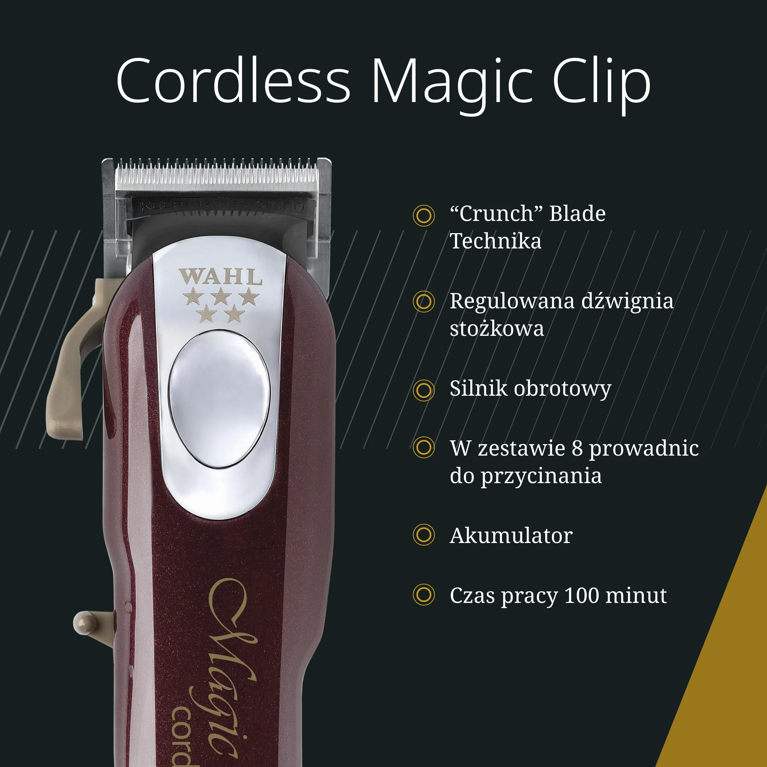 Wahl 5 Star Cordless Magic Clip, Professional Hair Clippers, Pro Haircutting Kit, Clippers for Blunt Cuts, Adjustable Taper Lever, Crunch Blade, Cordless, Lightweight, Barbers Supplies