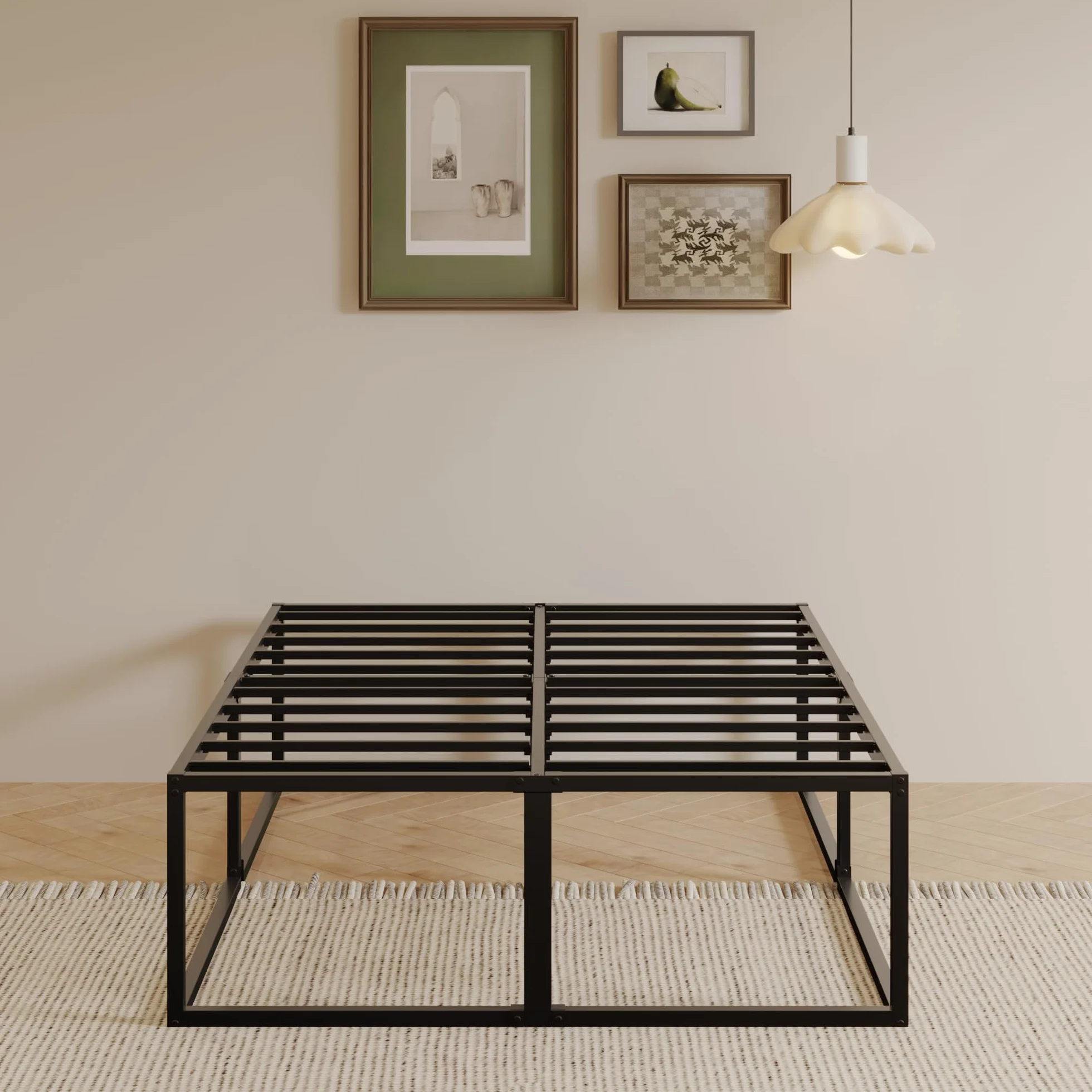 EMODA Rama łóżka podwójnego 160 x 200 cm, metalowe łóżko platformowe 46 cm, stalowe listwy, czarne