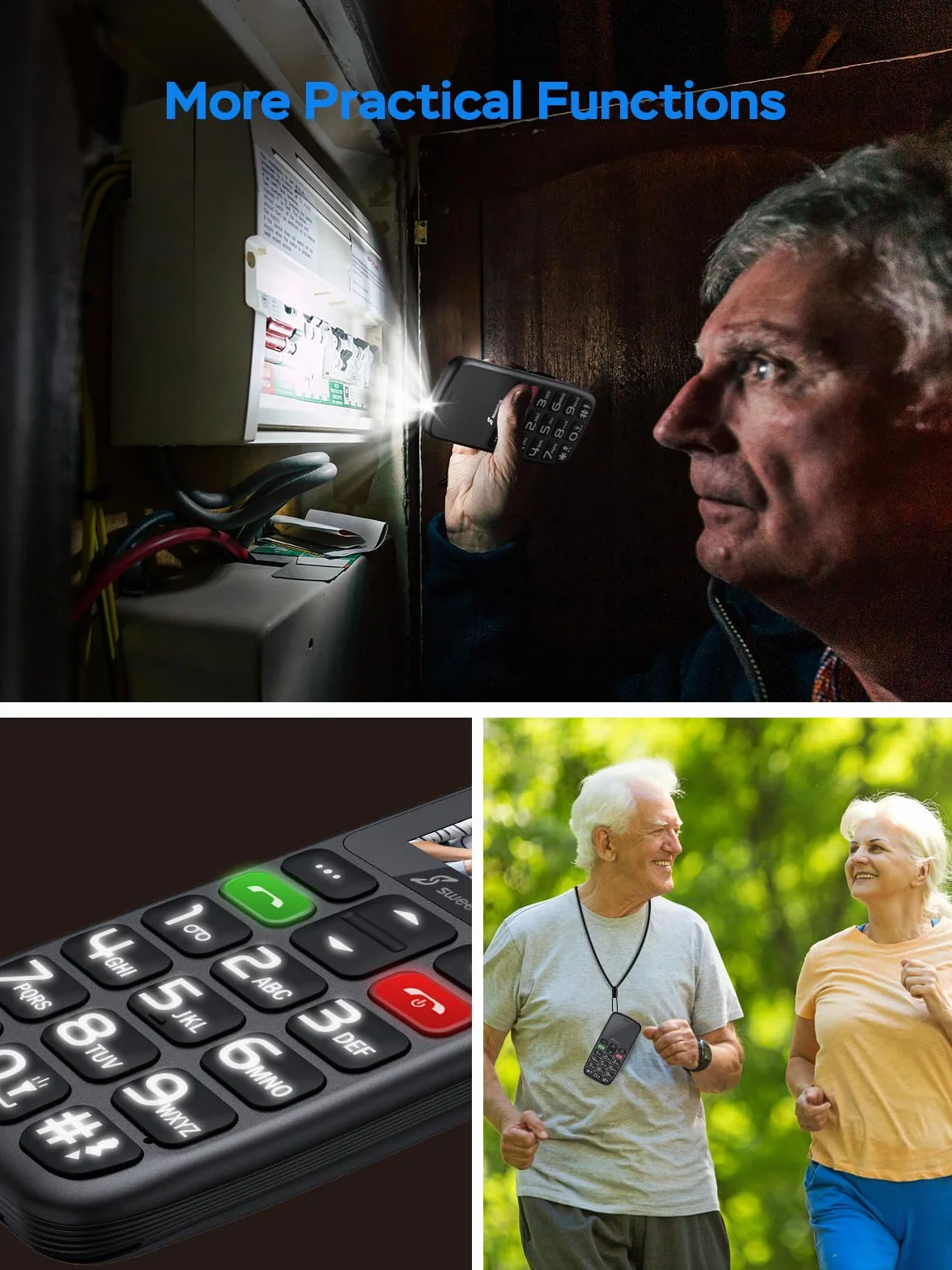 SweetLink Telefon komórkowy dla seniorów z dużymi przyciskami, telefony komórkowe GSM dla seniorów o dużej głośności, kontakty obrazkowe, funkcja SOS, szybkie wybieranie, czarny