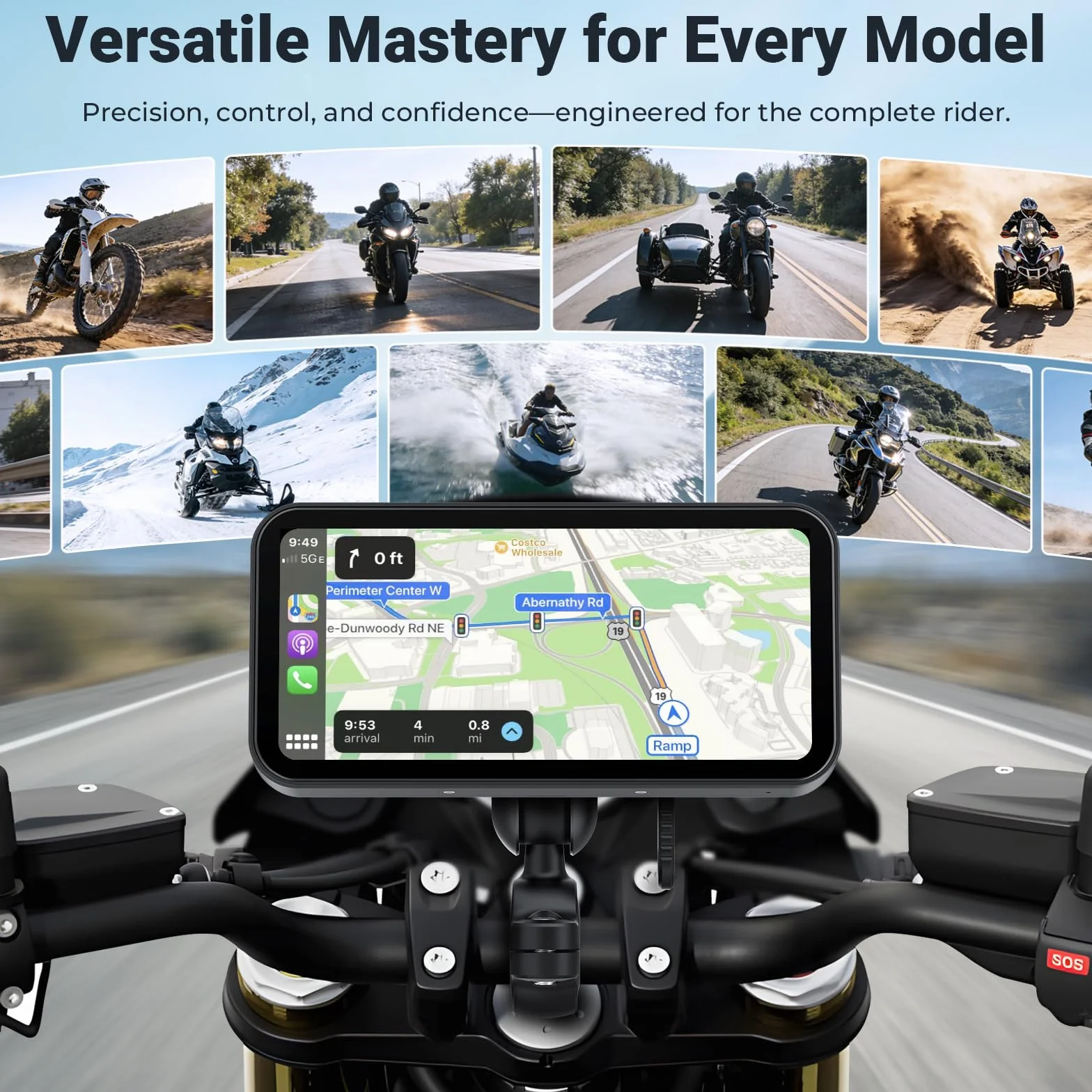 622 bezprzewodowy ekran CarPlay do motocykla, 6" wodoodporny ekran dotykowy z czujnikiem światła, obsługuje bezprzewodowe CarPlay i Android Auto, Bluetooth, nawigacja GPS