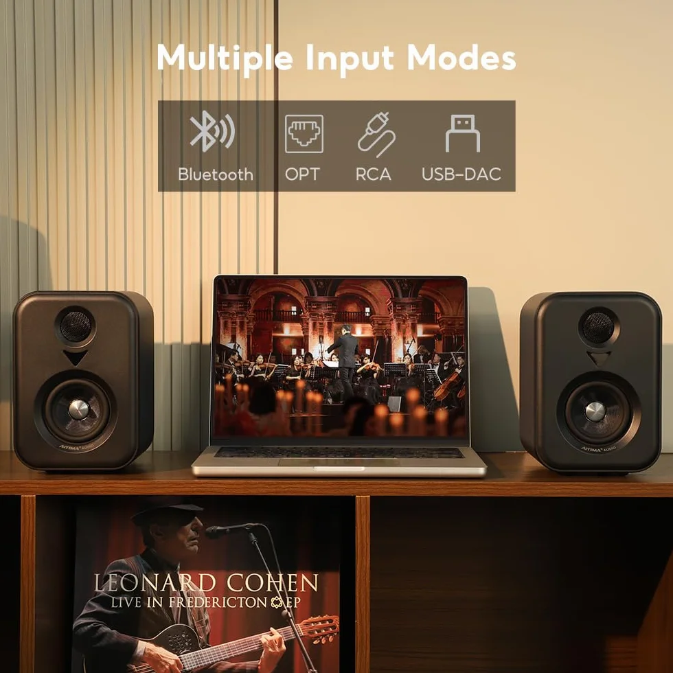 AIYIMA S400 Ulepszony aktywny głośnik regałowy 2.1, 3" (7,6 cm) 80 W HiFi Stereo aktywne głośniki, Bluetooth 5.3, optyczny, USB, RCA, sub-out, głośnik Bluetooth do komputera i kina domowego