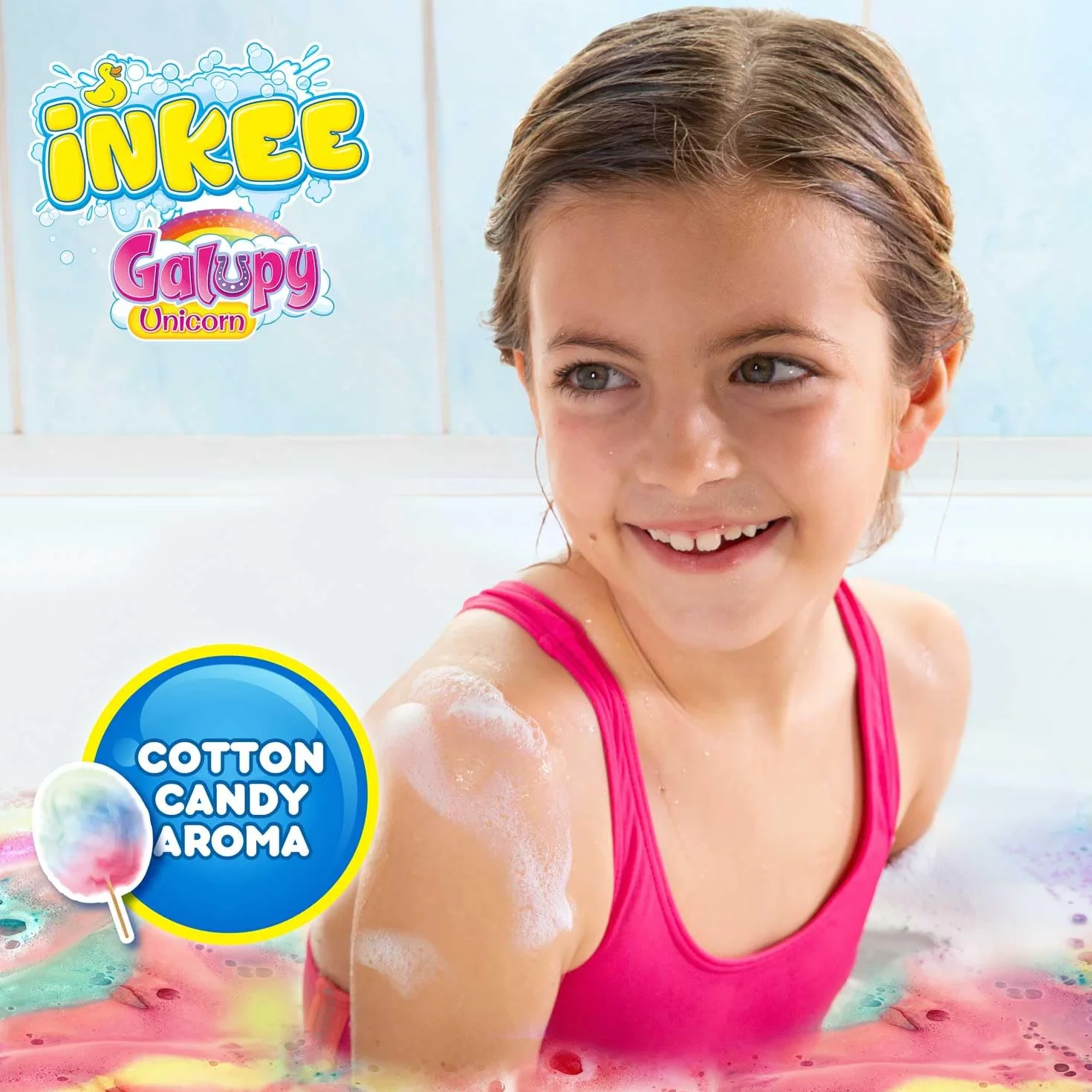 INKEE Posypka do Kąpieli Galupy Unicorn | 100g Soli do Kąpieli dla Dzieci z 4 Warstwami Kolorów – z Aromatem Waty Cukrowej i Masłem Kakaowym