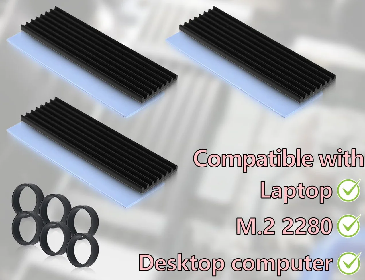 Zestaw 3 radiatorów M2 SSD, aluminiowa chłodnica z zestawem podkładek termicznych, kompatybilna z M.2 PCIe NVME SSD (czarny, 70 x 22 x 3 mm)