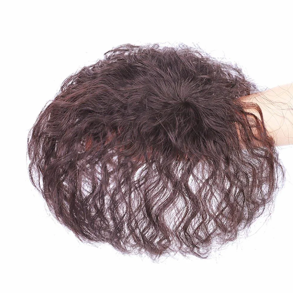 Remeehi krótkie kręcone toppery z klipsem, korona, treska, naturalny wygląd, peruka, zamknięcie u góry, dla kobiet, białe cienkie włosy, długość 15 cm, wykonane maszynowo, 7 x 10 cm, ciemnoczerwono-brązowy