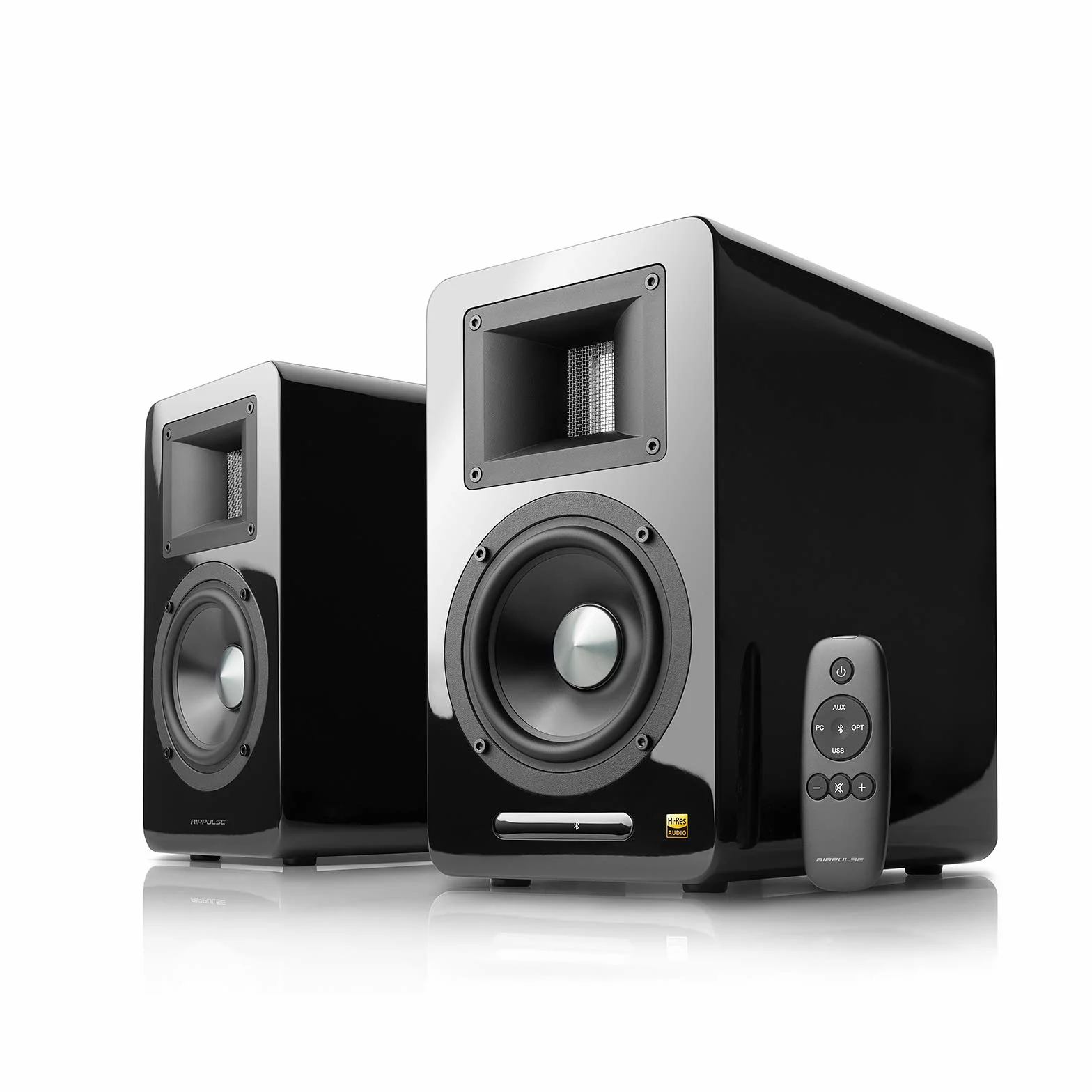 Airpulse A100 2.0 aktywne głośniki biblioteczne Bluetooth i wejście optyczne 100 W - wbudowany wzmacniacz, wyjście subwoofera, pilot na podczerwień czarny
