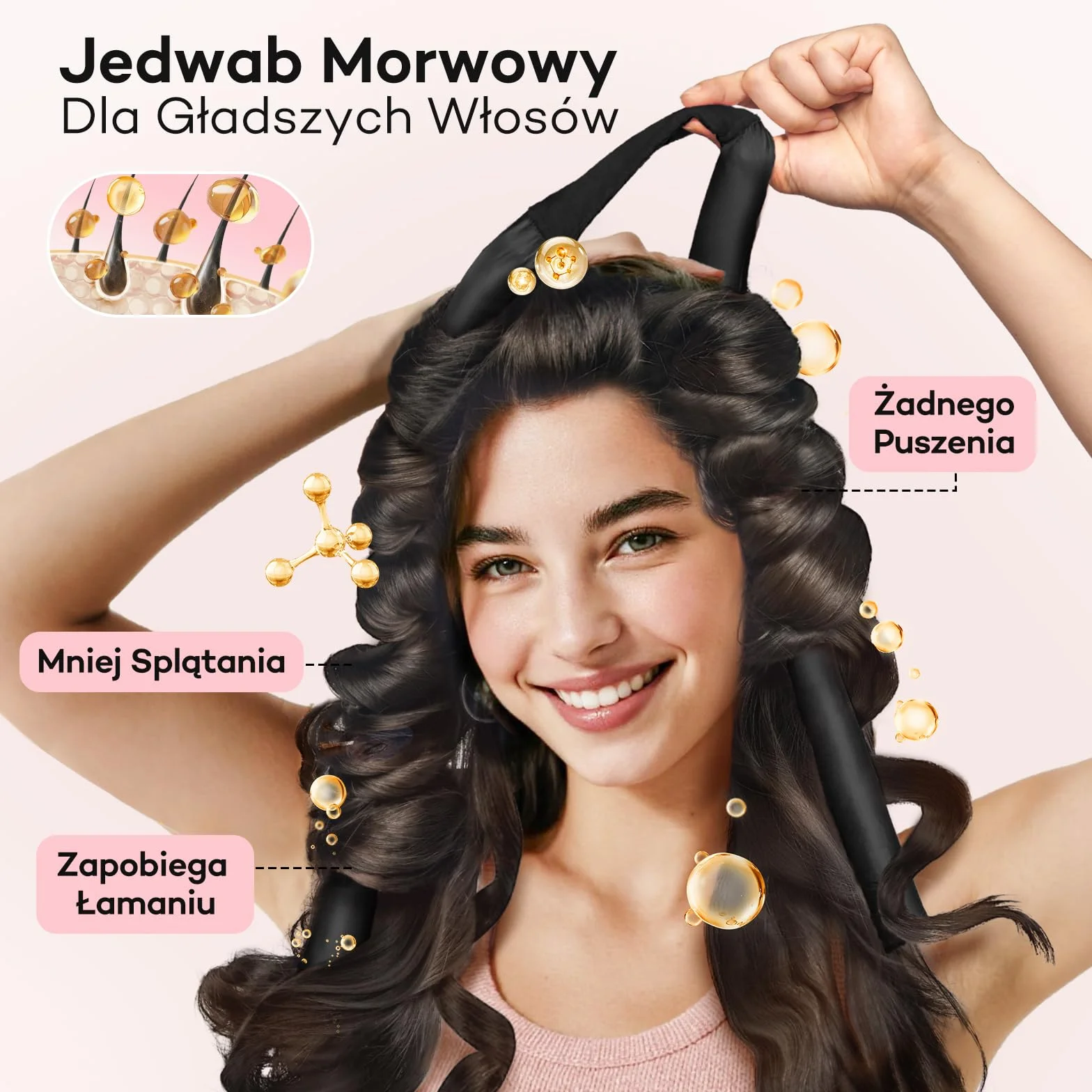 Umisleep Heatless lokówka do włosów, jedwabna ochrona włosów, Heatless Curls z zestawem loków, 99 cm, do samodzielnego wykonania, do długich włosów, antypoślizgowe loki, czarna