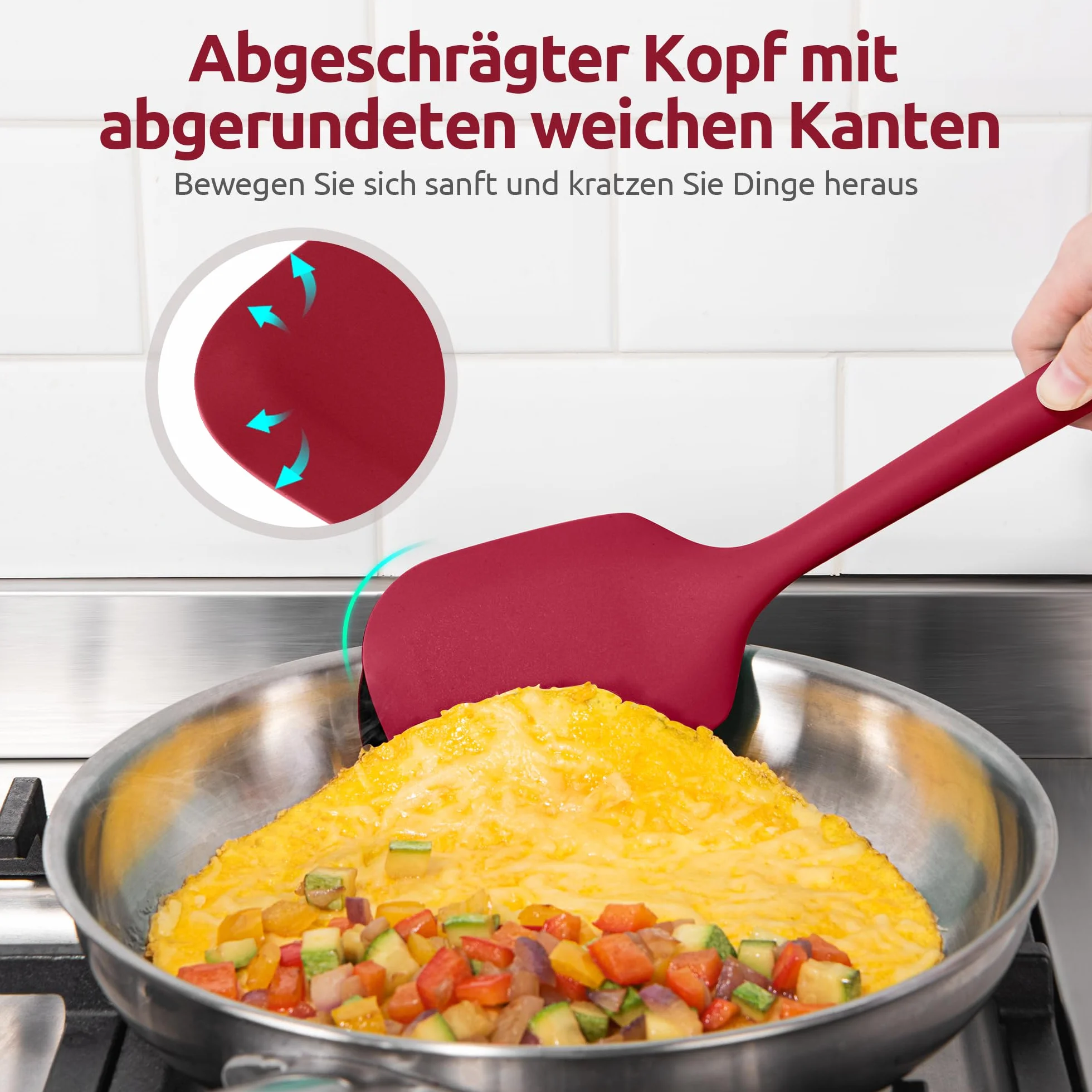 U-Taste Zestaw silikonowych przyborów kuchennych: Odporne na temperaturę 230°C długie przybory kuchenne niezawierające BPA nieprzywierające akcesoria kuchenne do mieszania (5 sztuk, Czerwony)