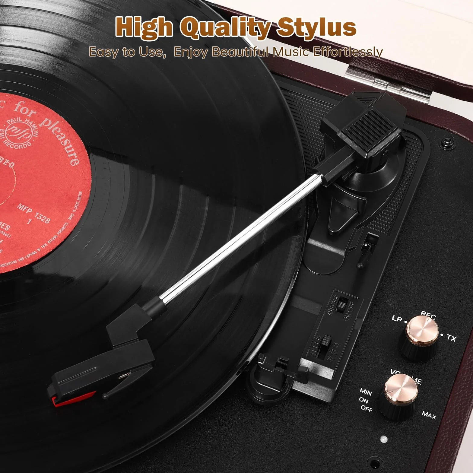 Gramofon Bluetooth, gramofon z głośnikami 33/45/78 obr./min, napęd pasowy, winylowy, USB, gramofon retro, winylowy na MP3 (czerwony)