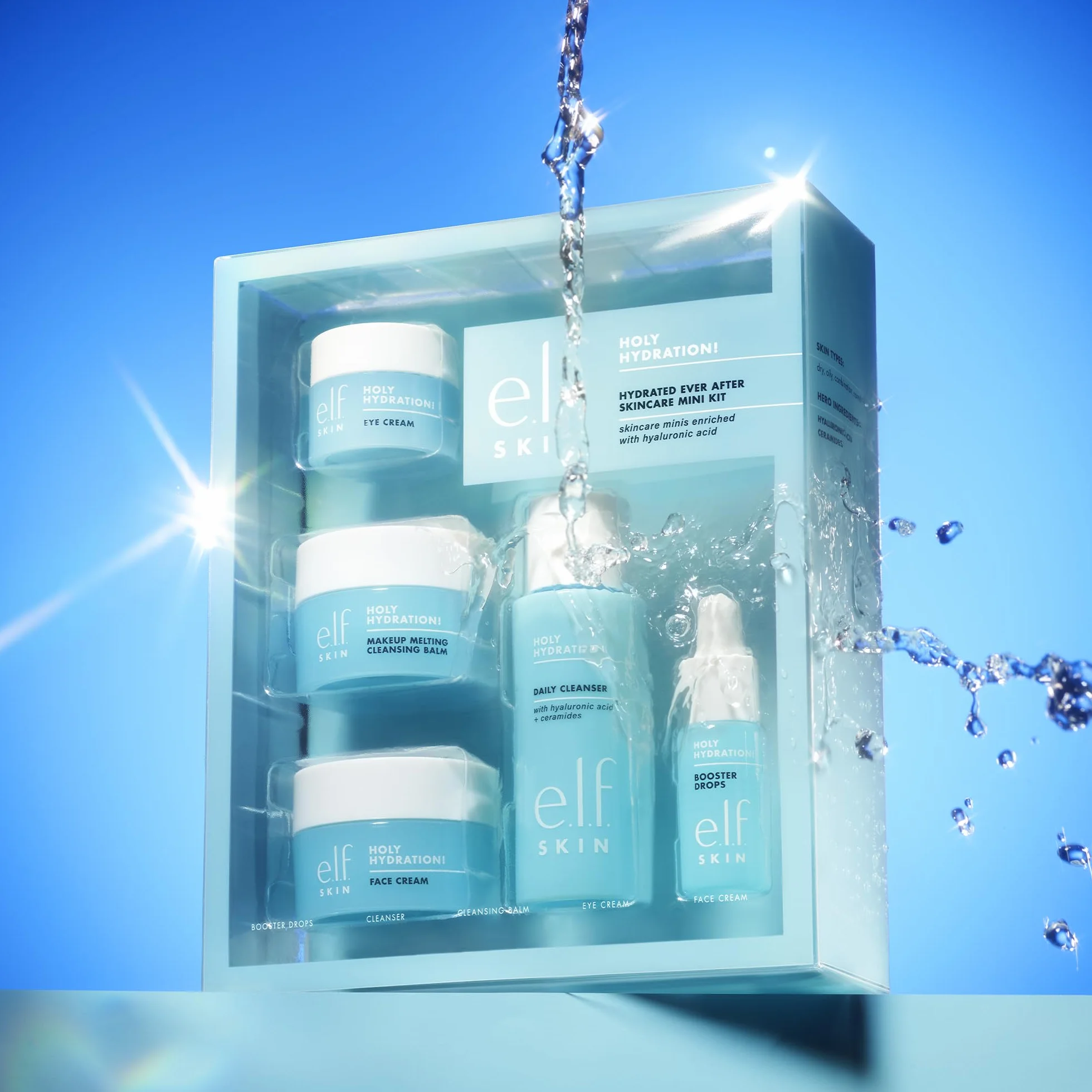 e.l.f. Skin Holy Hydration Mini nawilżający zestaw do pielęgnacji ciała, środek do demakijażu, nawilżający i pod oczy