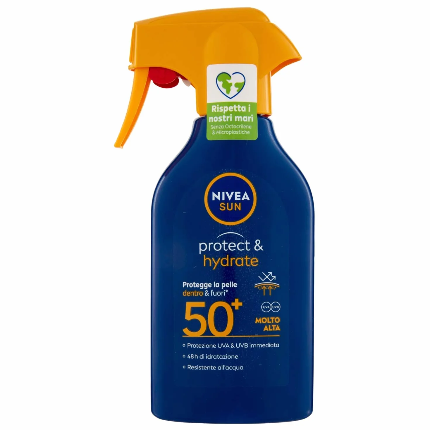 NIVEA SUN Maxi Solare Protect & Hydrate SPF 50+ w butelce z rozpylaczem 270 ml, krem przeciwsłoneczny nawilżający do 48 h, krem przeciwsłoneczny z biodegradowalną formułą