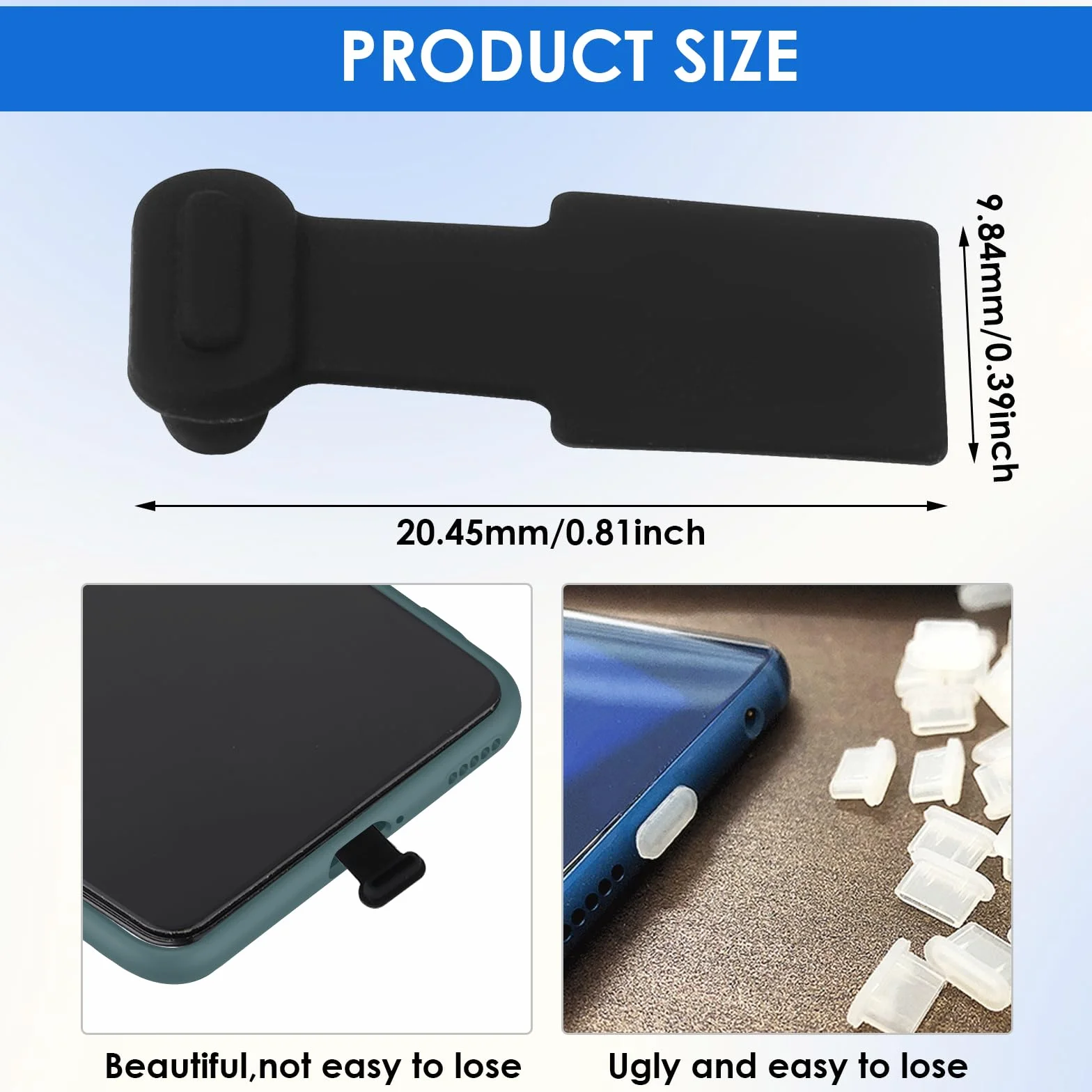 cobee Zatyczki przeciwpyłowe z portem typu C, osłona przeciwpyłowa USB C, ochrona przed kurzem, silikonowe ochraniacze przeciwpyłowe ze zdejmowanym klejem, kompatybilne z laptopami (6 szt., czarne)