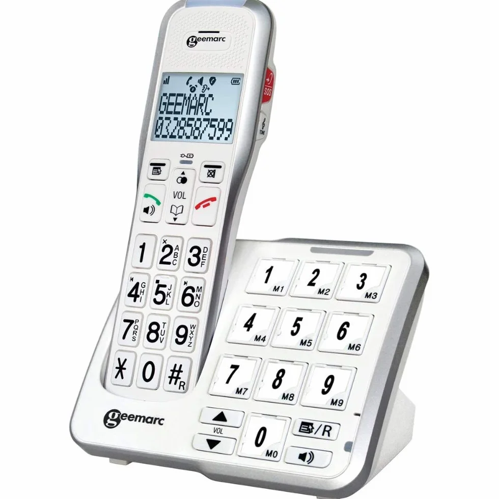 Geemarc AmpliDECT 595 Bezprzewodowy telefon stacjonarny dla seniorów z prostą i praktyczną sekretarką, duże klawisze SOS Zdjęcia z pamięcią niedowidzącą, wzmocniony dźwięk +50 DB kompatybilny z