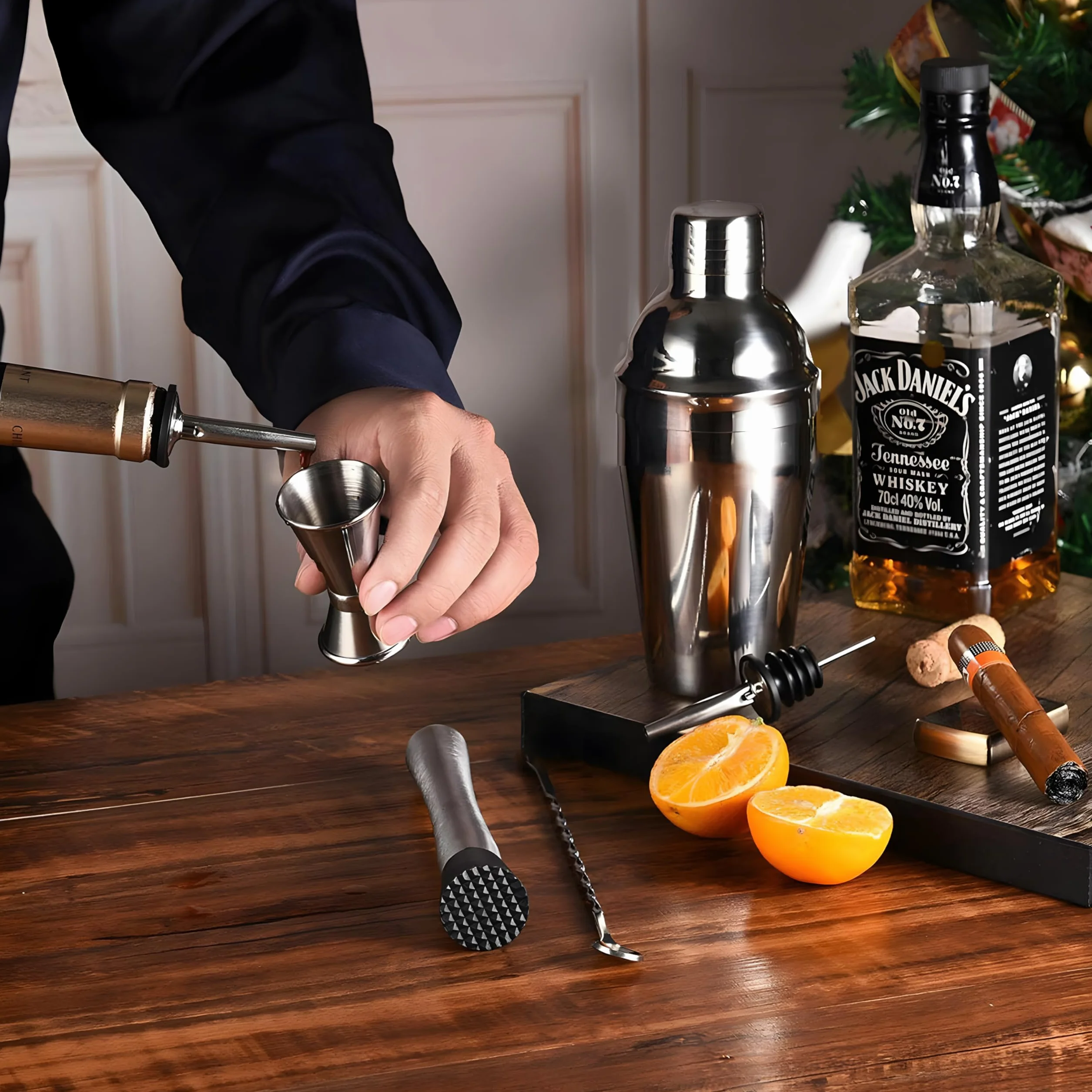 Retoo Zestaw do koktajli, shaker do koktajli, zestaw barowy ze stali nierdzewnej, 750 ml, 6-częściowy zestaw do shaker ze stali nierdzewnej, profesjonalny zestaw do mieszania koktajli, zestaw barowy