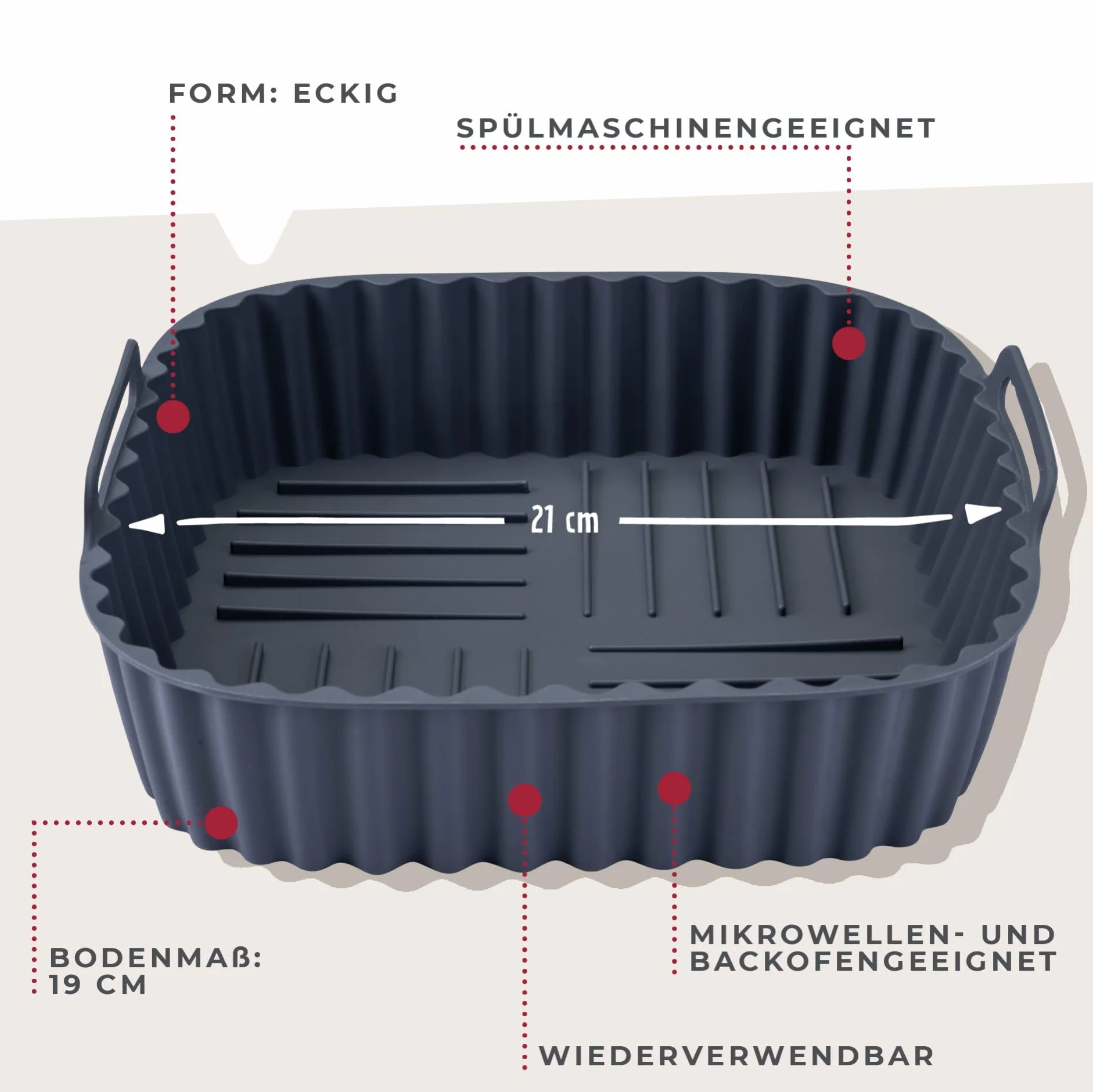 Fackelmann Silikonowa kwadratowa forma do frytkownicy powietrznej 19 cm, nieprzywierająca patelnia wielokrotnego użytku, do 230 stopni C