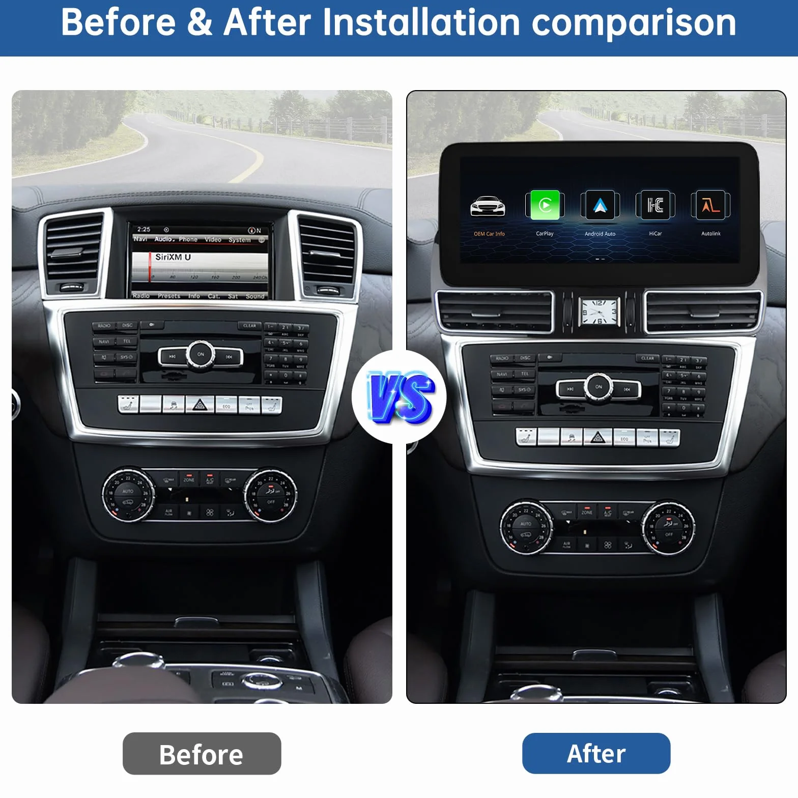 Road Top Ekran CarPlay, 12,3-calowe radio samochodowe stereo dla Mercedes Benz ML GL W166 X166 2012-2015 rok, radio samochodowe z wąską ramką dla CarPlay/Android Auto