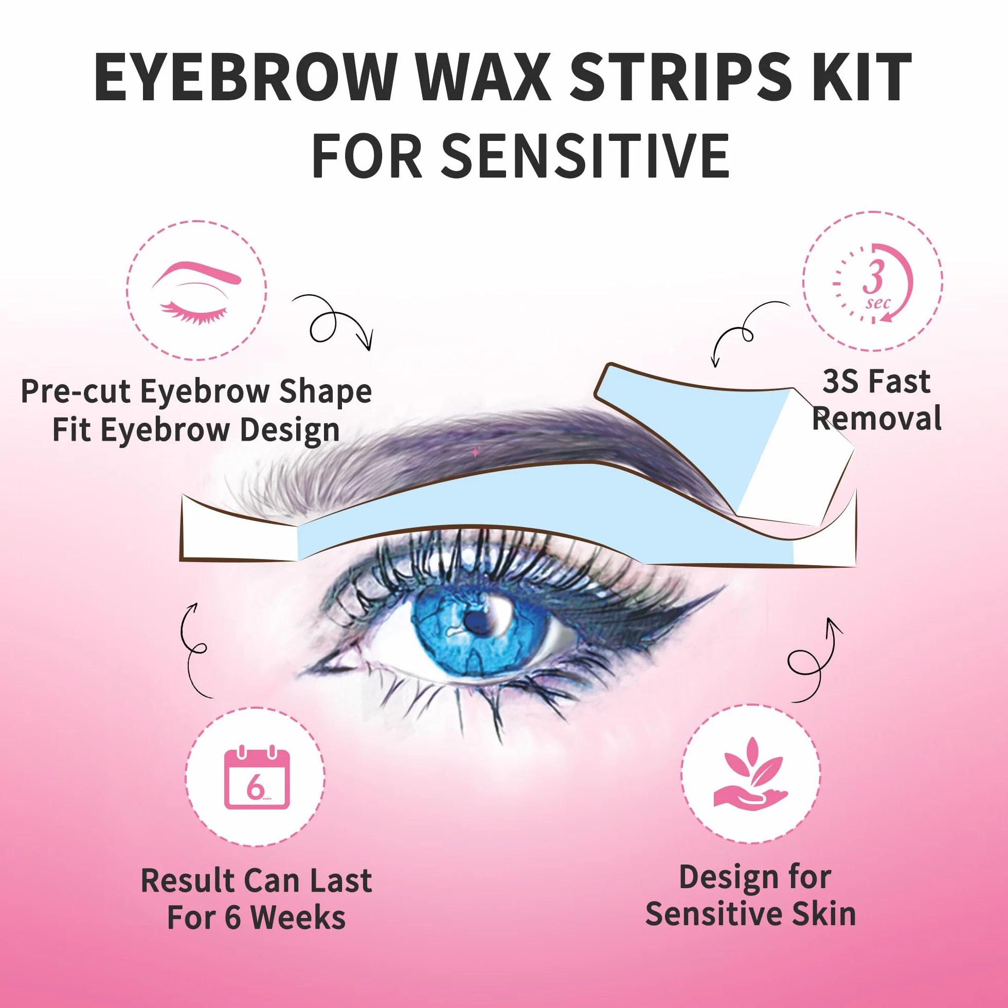 Beauty7 Paski woskowe do brwi Fit – 24 szt. wstępnie przycięte, z 4 chusteczkami do usuwania wosku – paski do depilacji skóry wrażliwej