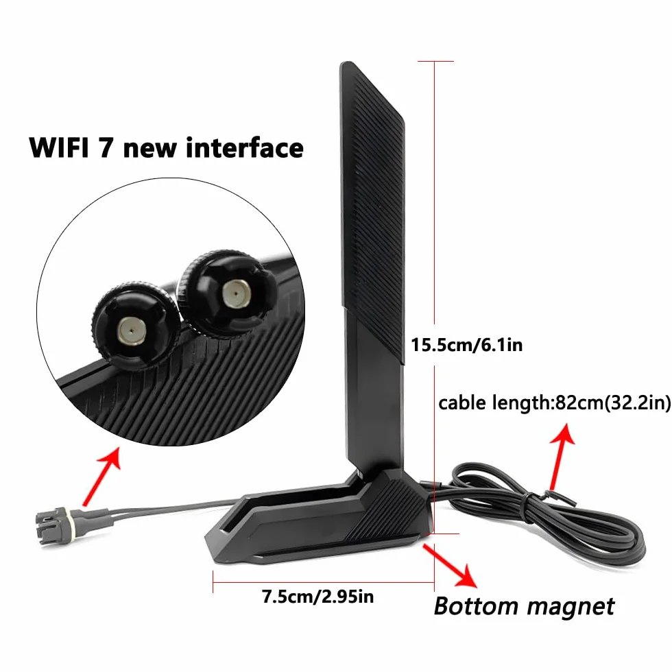 Gintai Antena WiFi 7 dla ASUS TUF GAMING X870E B860M B850 Z890 X870 Z790,PRIME B840M B850 B860 Z890 X870,ProArt Z890 X870E Séries WLAN wzmacniacze WiFi 7, podstawa magnetyczna (czarna))