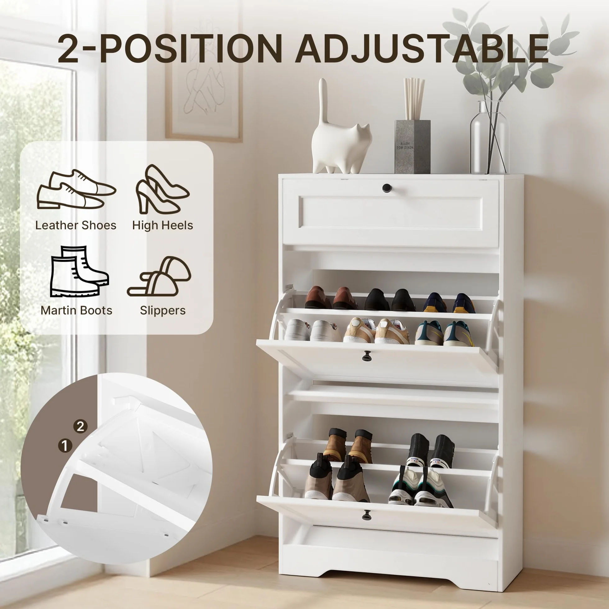 Szafka na buty Xbro 60x24x102 cm biała MDF z szufladą i drzwiami