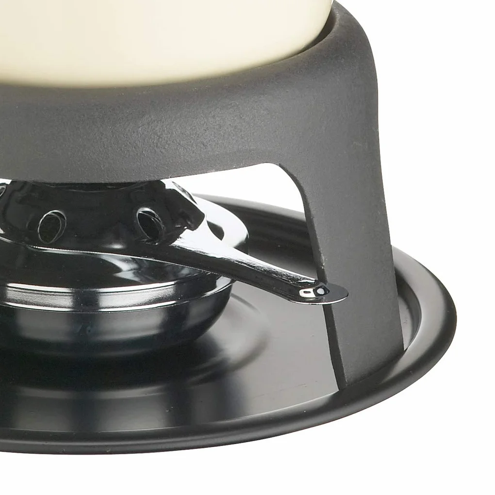 MasterClass Zestaw do fondue z żeliwa, garnek do fondue z 6 widelcami i emaliowaną miską z żeliwa, doskonała retencja ciepła i regulowany palnik, w pudełku prezentowym, kremowy, 21 x 18 cm