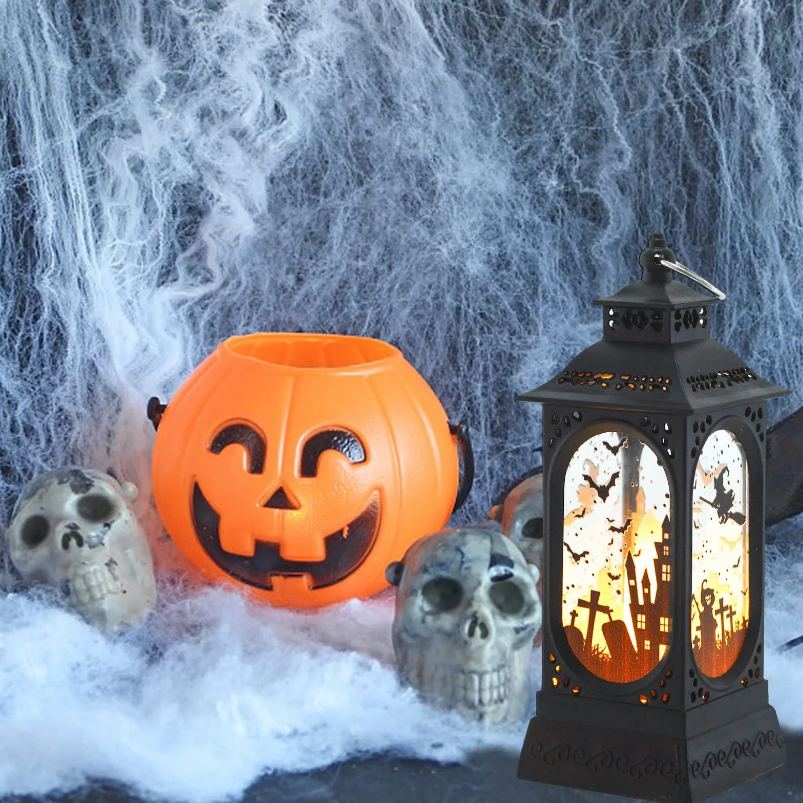 Świeca LED halloweenowa 3 szt. latarnia retro lampa olejna dekoracyjna plastikowa wisząca