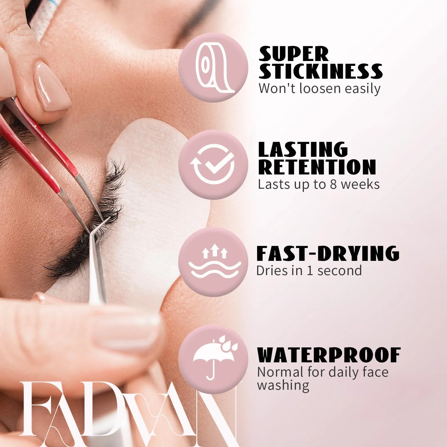FADVAN Klej do rzęs do przedłużania rzęs, Czarny Profesjonalny Klej do rzęs 5 ml, Czas schnięcia 1–2 s, Trwały Klej do przedłużania rzęs (czarny)