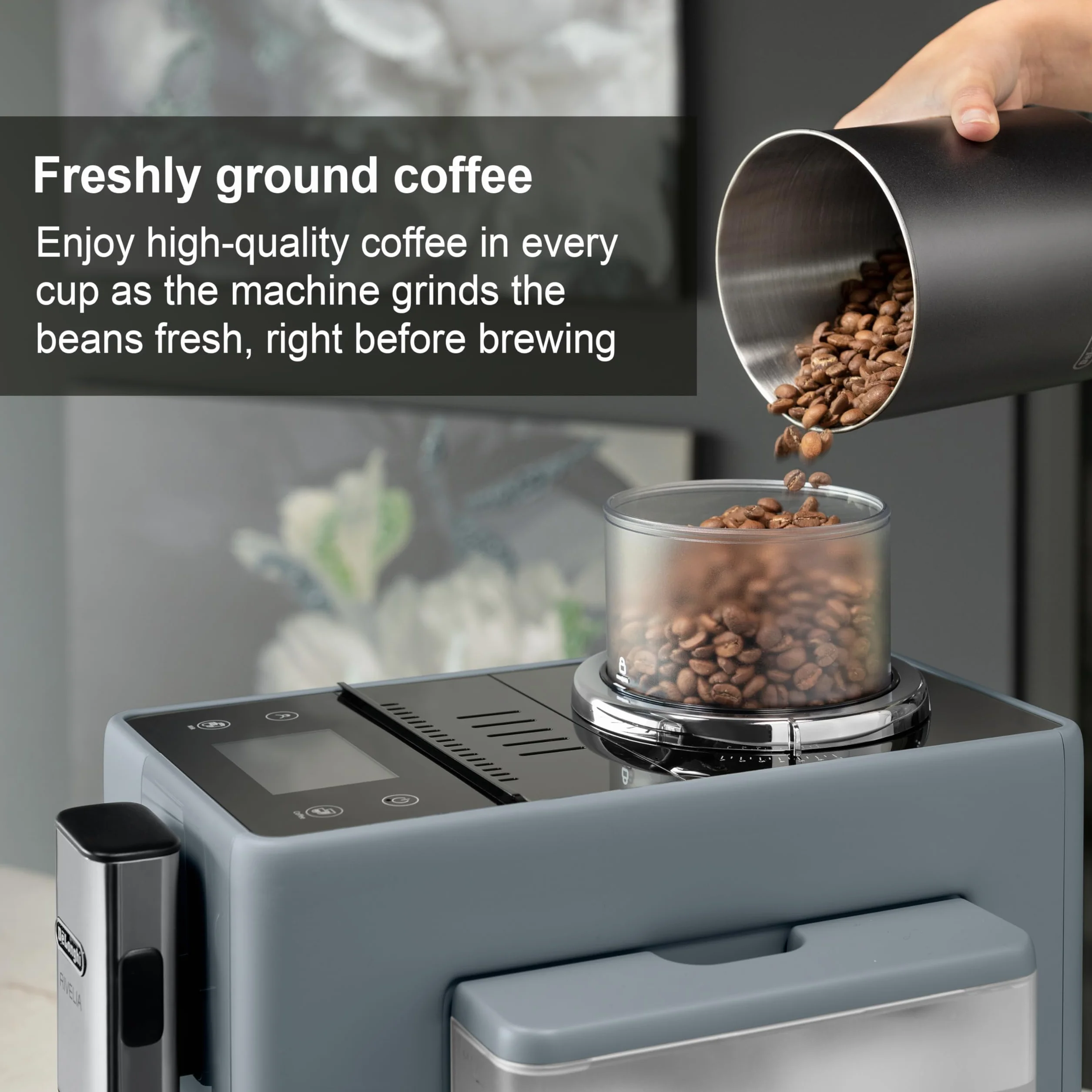 De'Longhi Rivelia EXAM440.55.G superautomatyczny ekspres do kawy z LatteCrema Hot, automatyczny spieniacz do mleka, 16 przepisów, szary