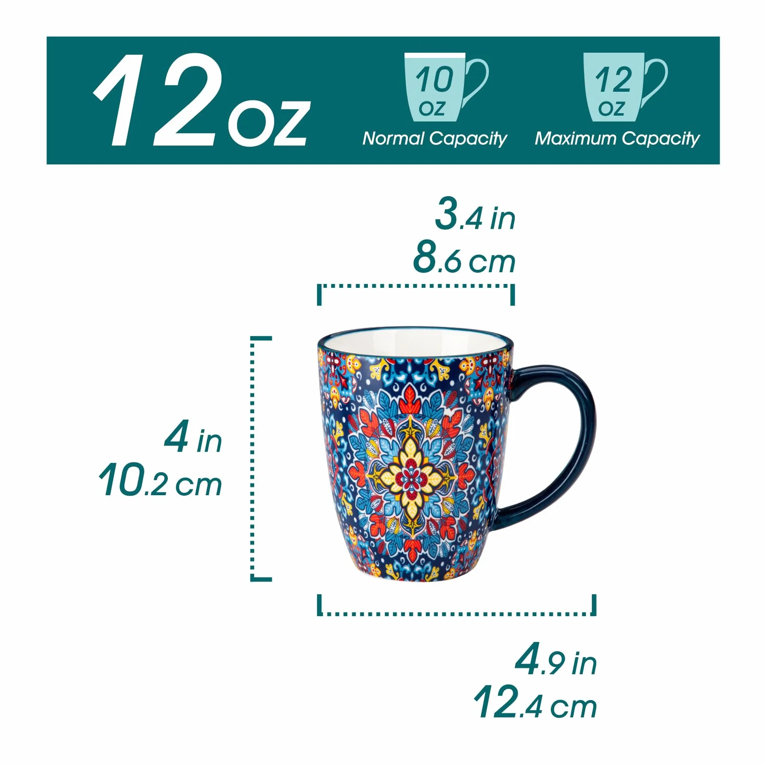 vancasso Zestaw filiżanek do kawy 6-częściowy, zestaw filiżanek SIMI z uchwytem, porcelanowe kubki do kawy 360 ml, czeskie filiżanki do herbaty, zestaw do kawy dla 6 osób