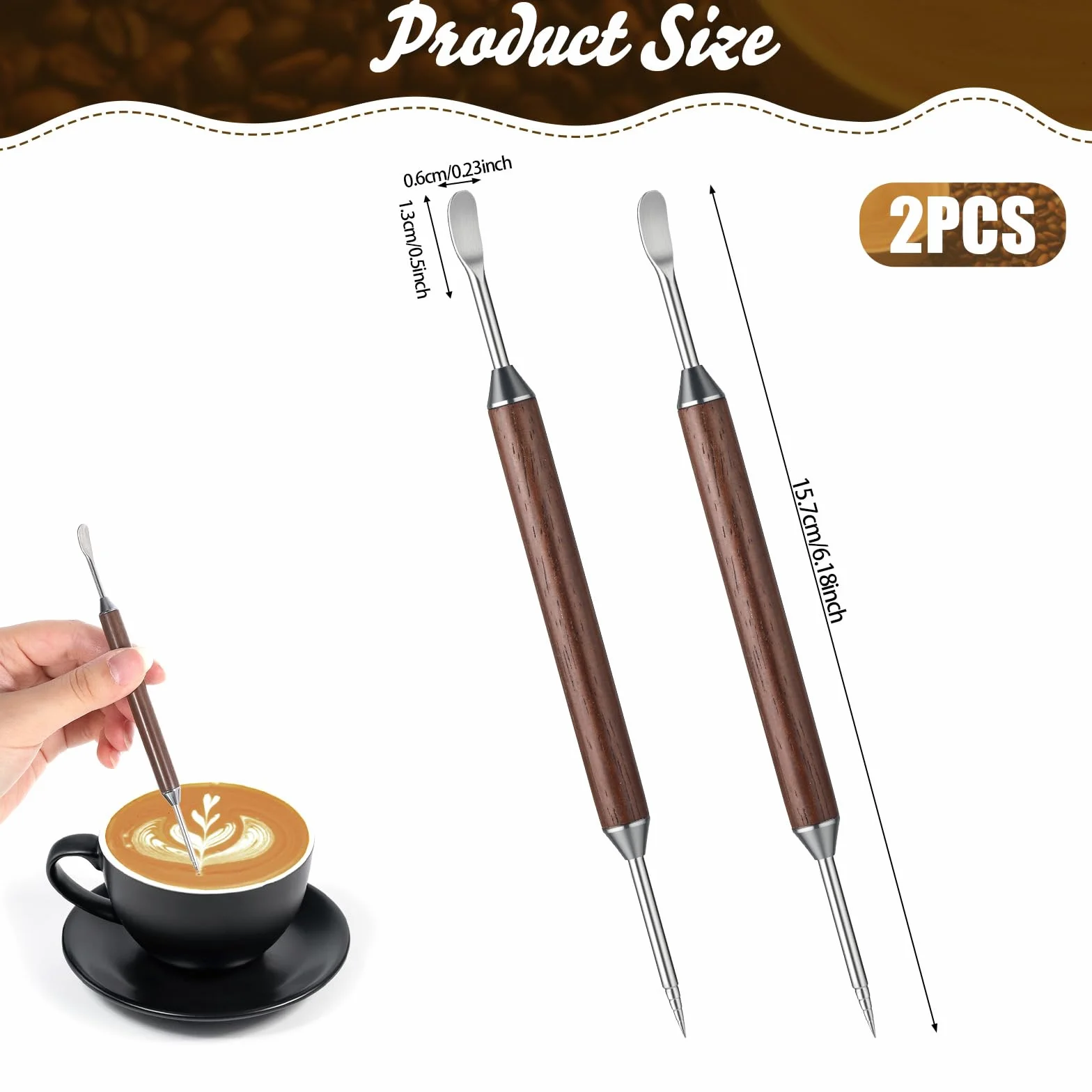 Pisaki do kawy Latte Art Pen ze stali nierdzewnej dwustronny z uchwytem palisandru