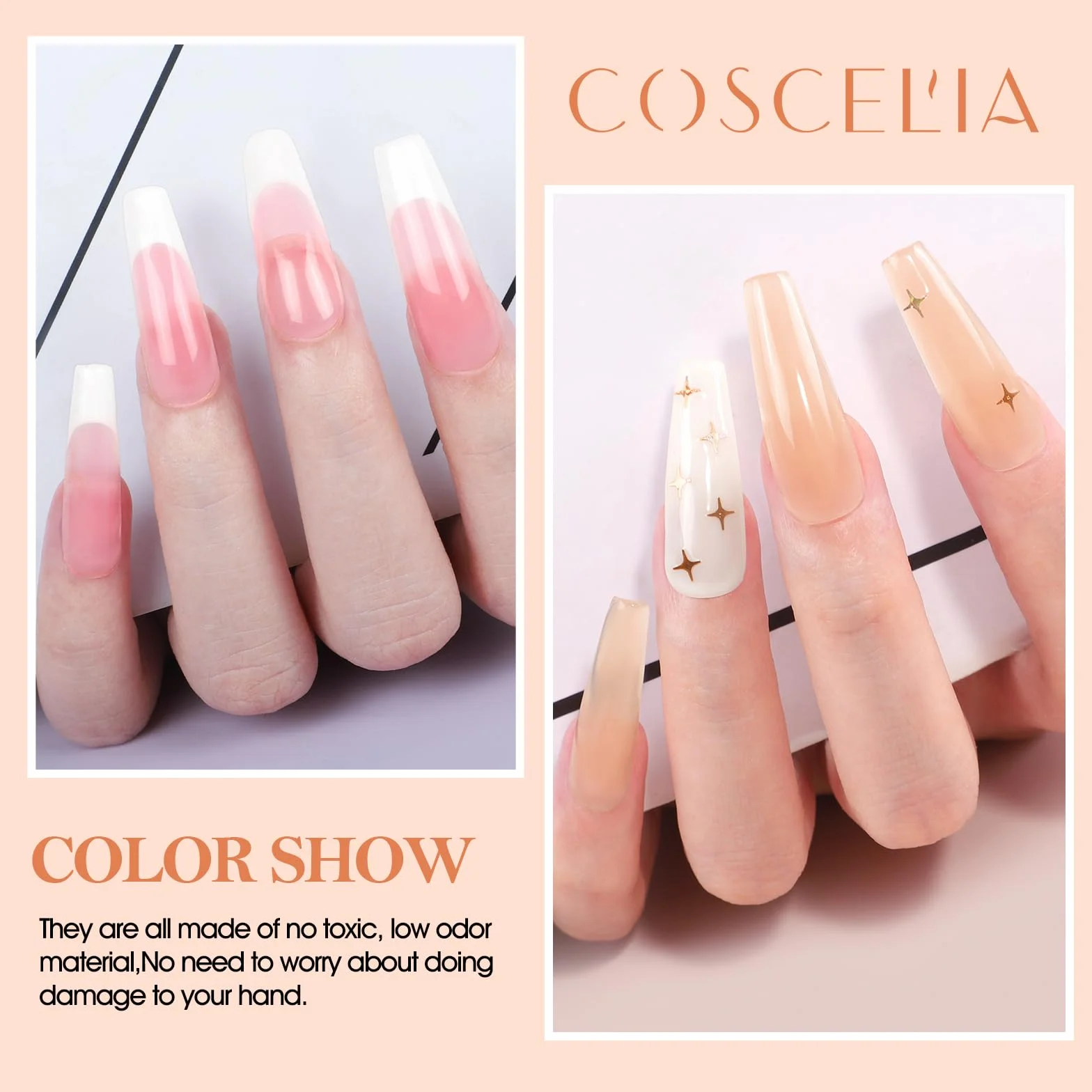 COSCELIA Kompletny zestaw do manicure, 6 szt., półtrwały lakier biały, czerwony, różowy, czarny, 3 szt. żelowych paznokci z lampą do paznokci