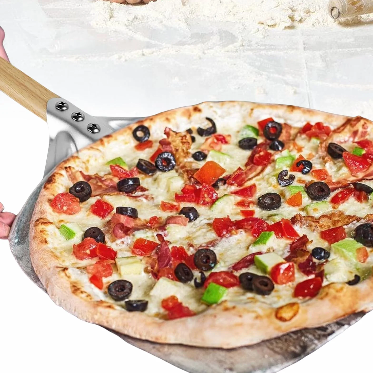 Perforowana łopatka do pizzy 12 cali 30,5 cm ze zdejmowanym uchwytem z twardego anodowanego aluminium